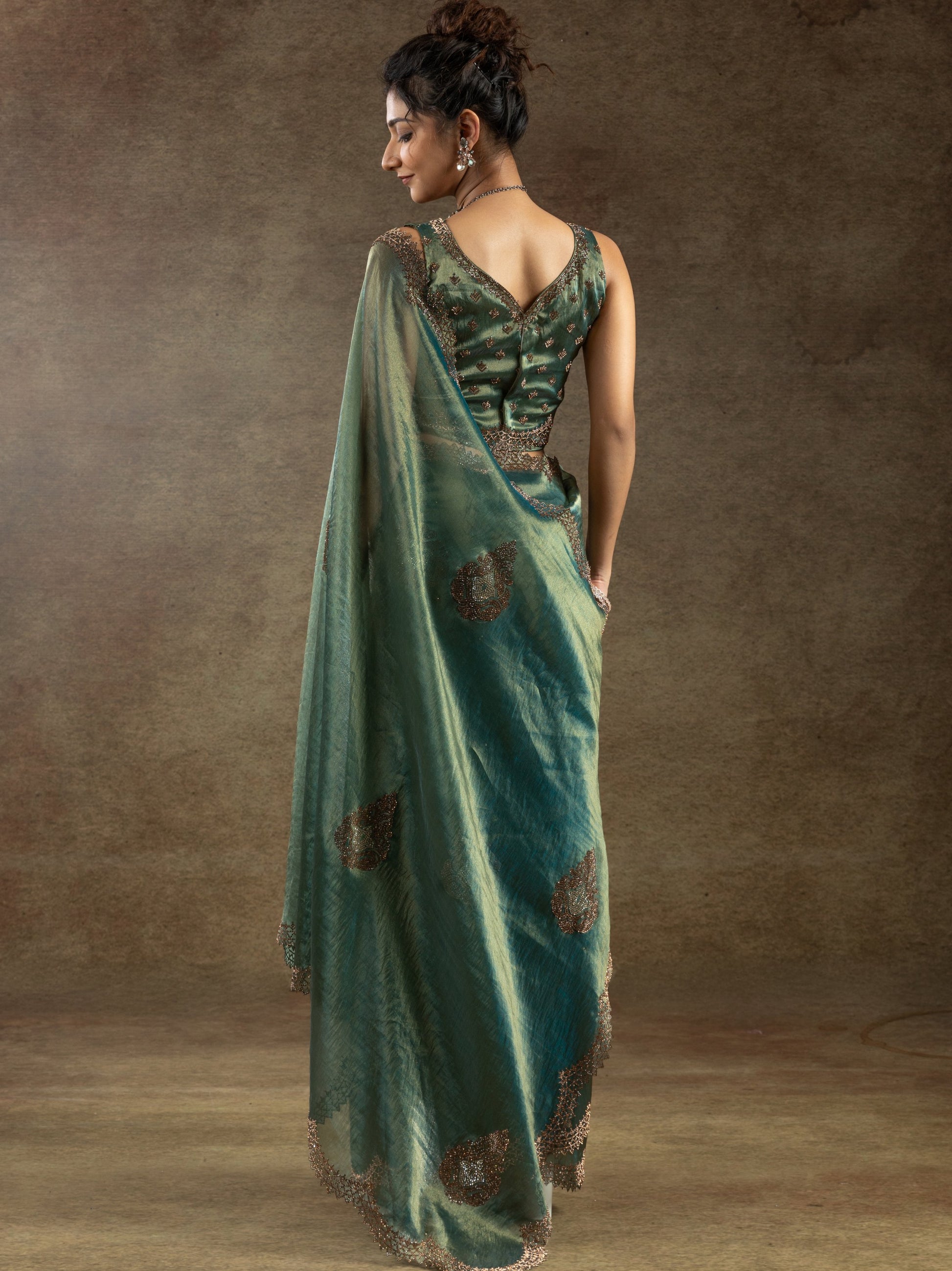 Fascinating Green Hand Work Organza Wedding Saree With Blouse