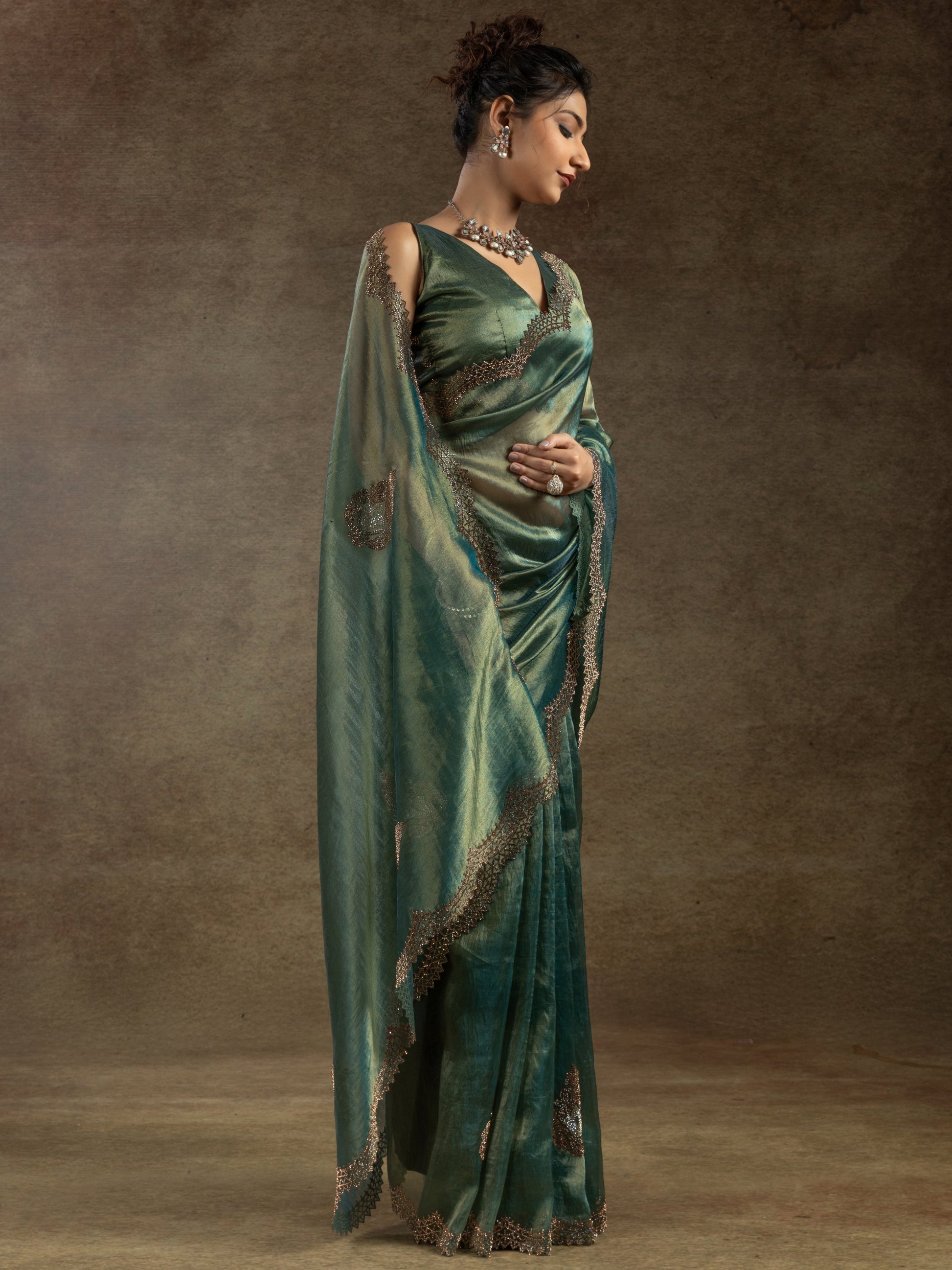 Fascinating Green Hand Work Organza Wedding Saree With Blouse