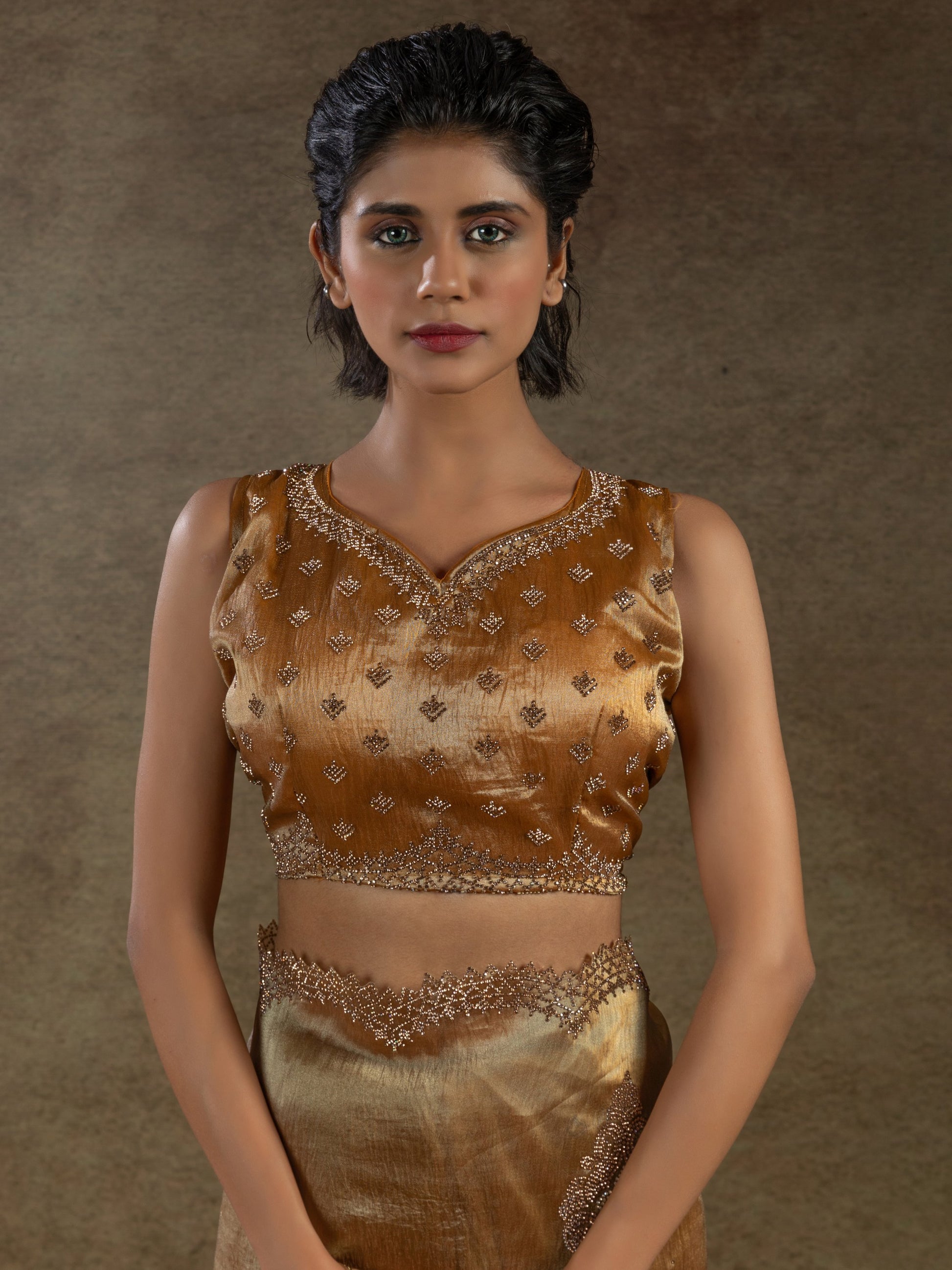 Glamorous Golden Organza Wedding Saree With Heavy jarkan Work Blouse