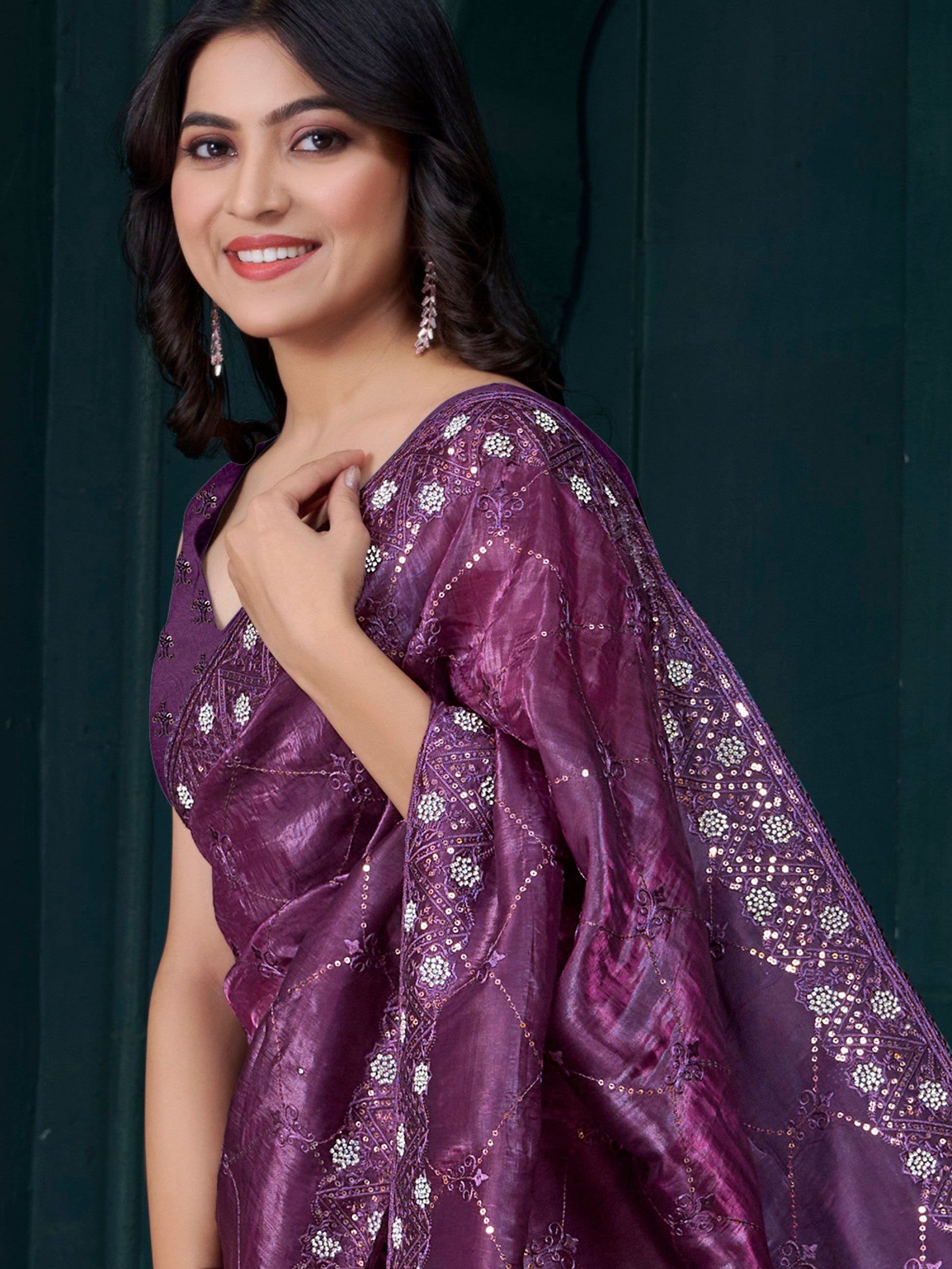 Charming Purple Embroidered Silk Event Wear Saree With Blouse