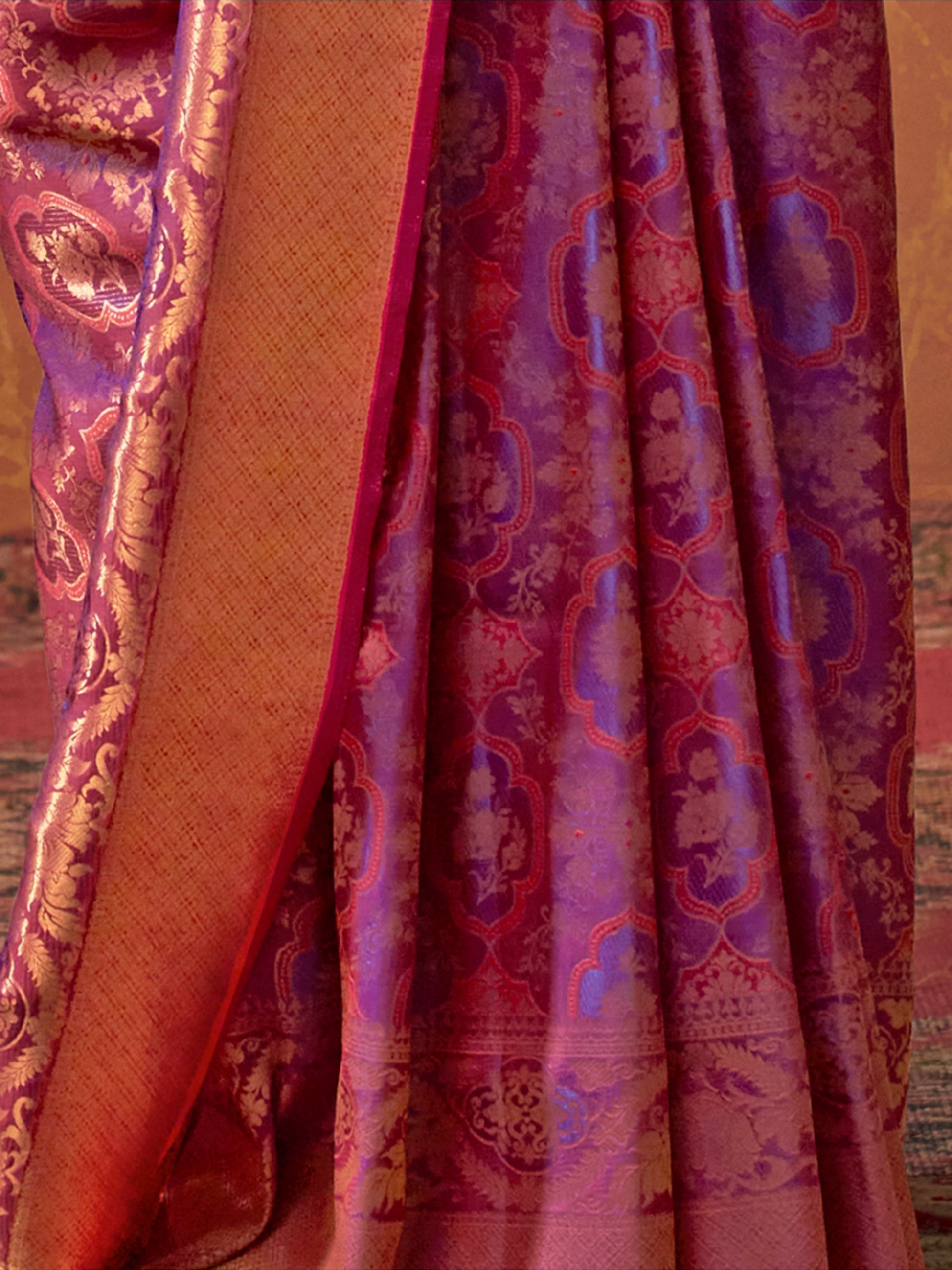 Captivating Purple Zari Weaving Silk Banarasi Saree With Blouse
