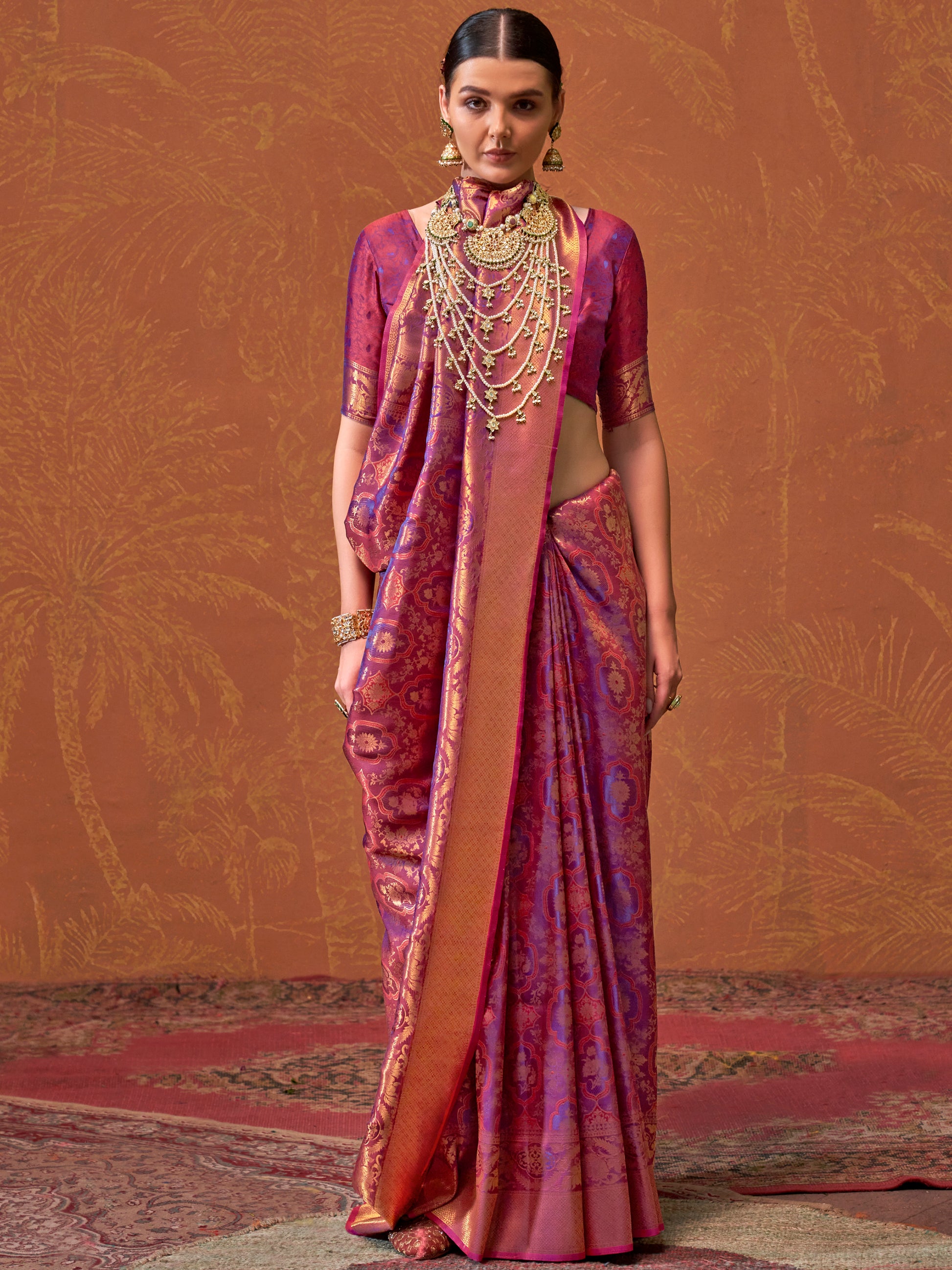 Captivating Purple Zari Weaving Silk Banarasi Saree With Blouse