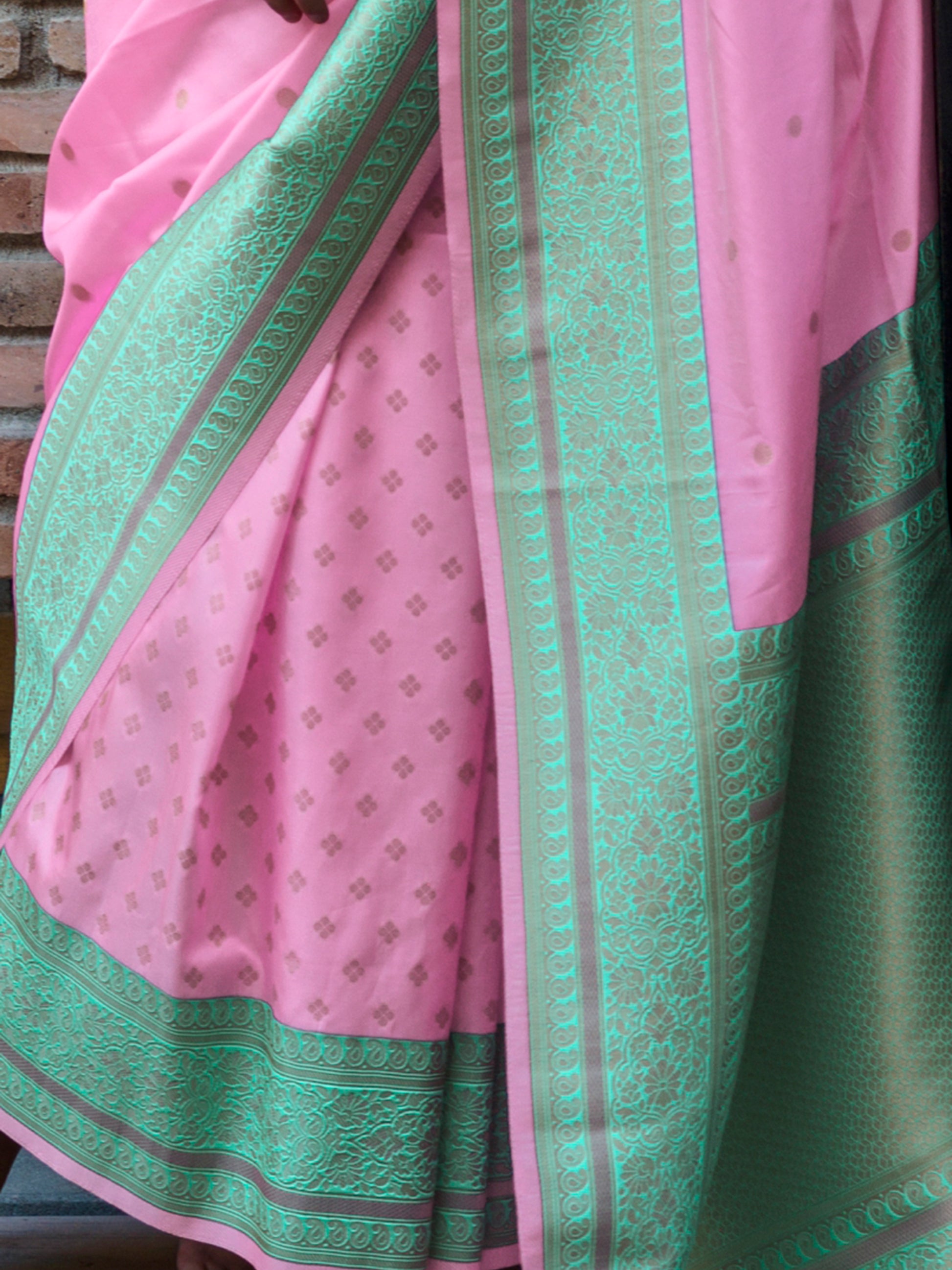 Stunning Pink Zari Weaving Silk Event Wear Saree With Blouse