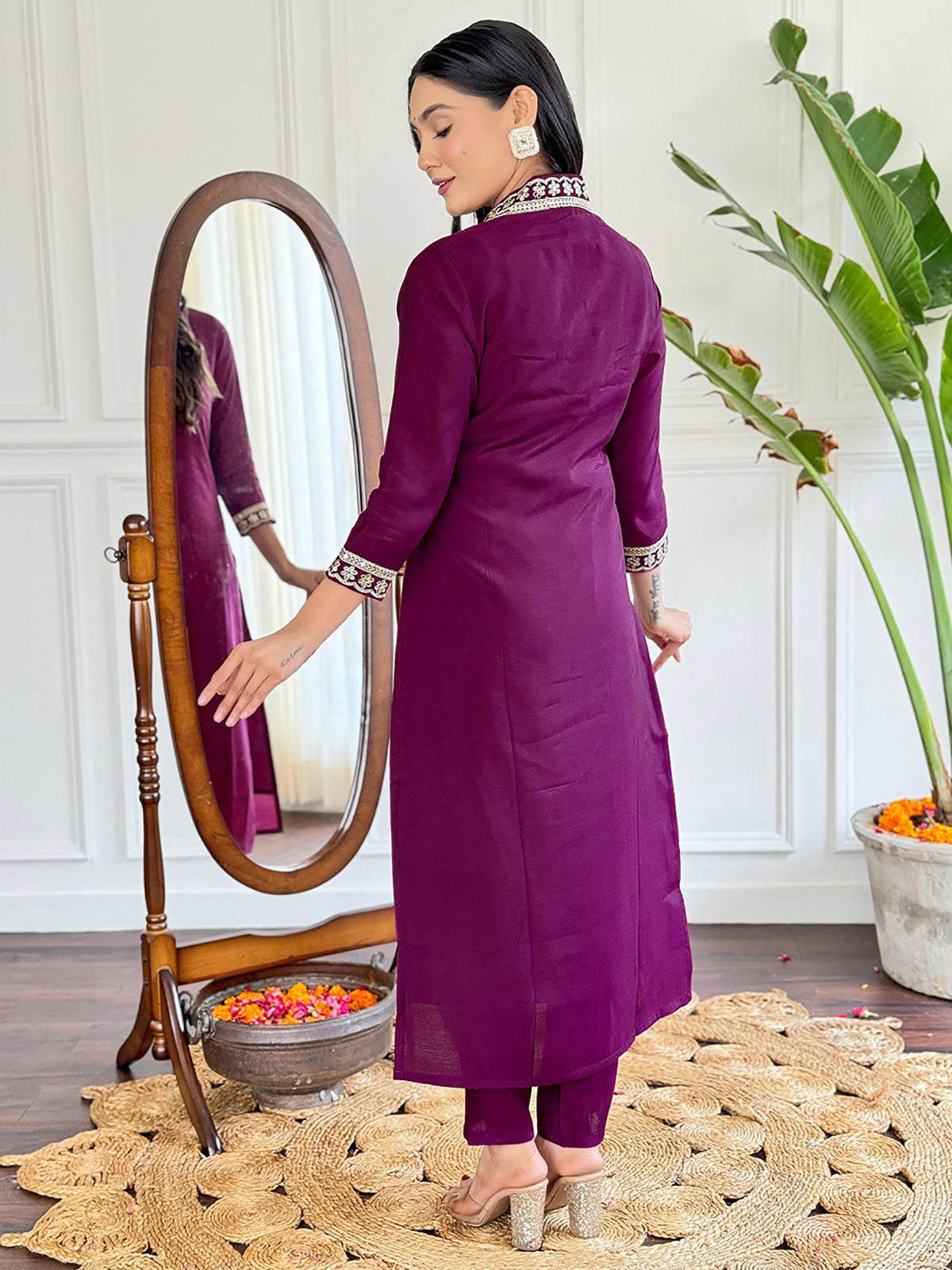 Lovely Wine Viscose Event Wear Pant Suit With Bandhani Dupatta