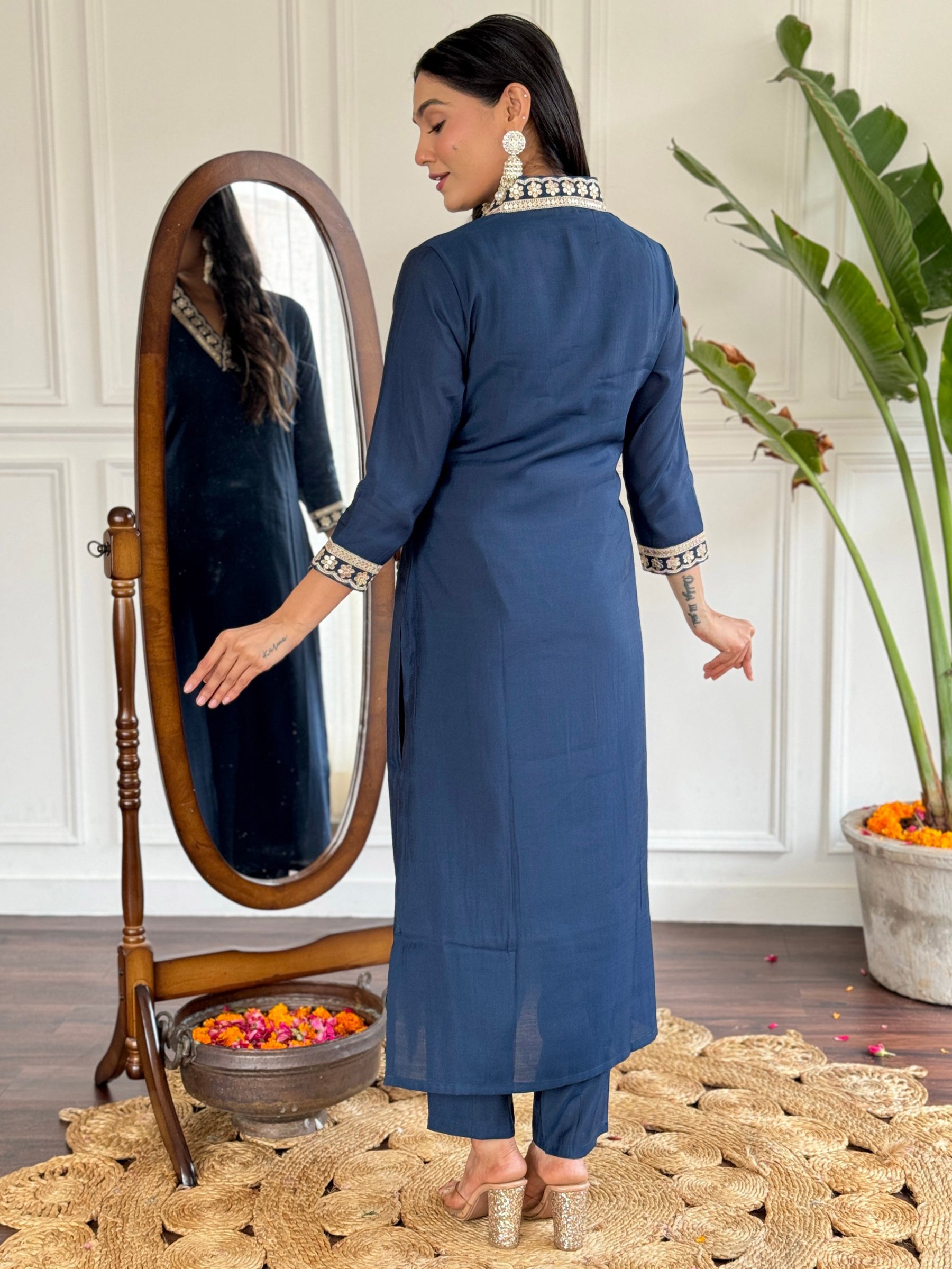 Alluring Blue Viscose Festival Wear Pant Suit With Bandhani Dupatta