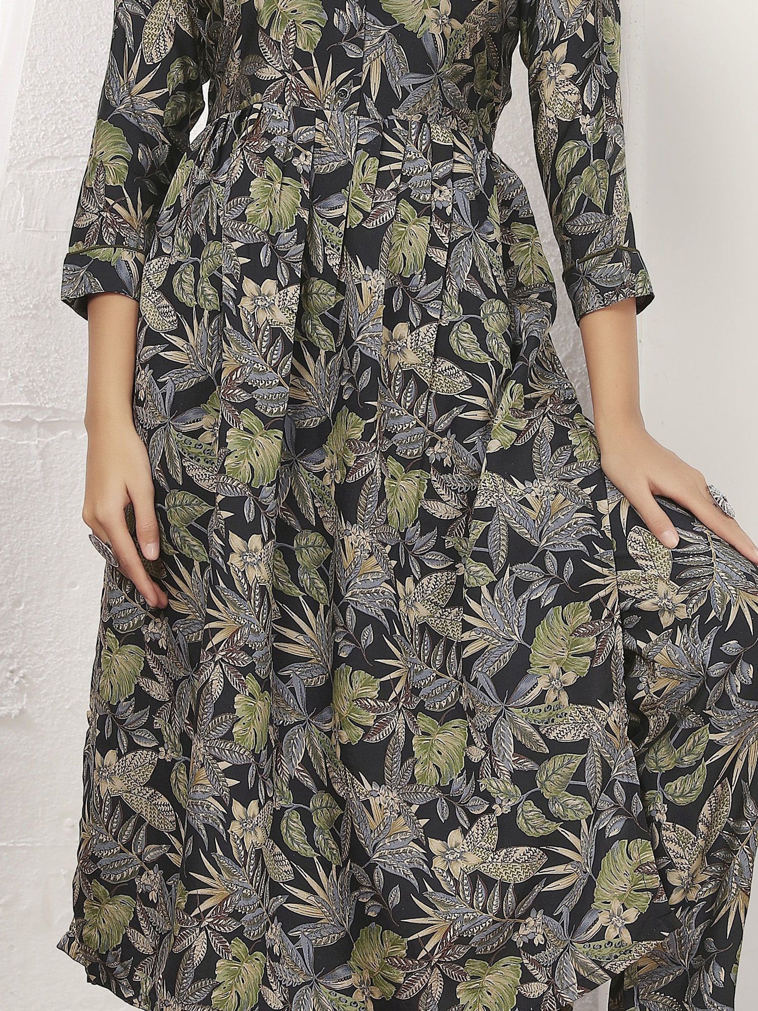 Pretty Navy Blue Floral Printed Rayon Silk Casual Wear Kurti With Pant