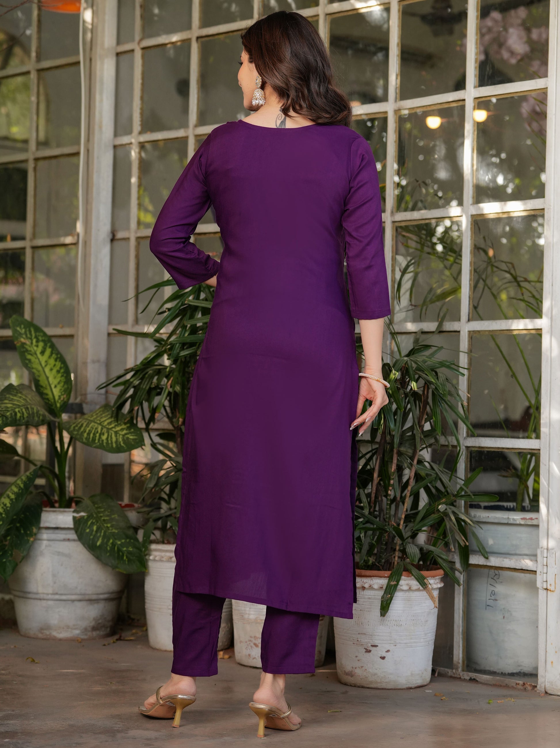 Adorable Wine Embroidered Viscose Silk Straight Pant Suit With Dupatta