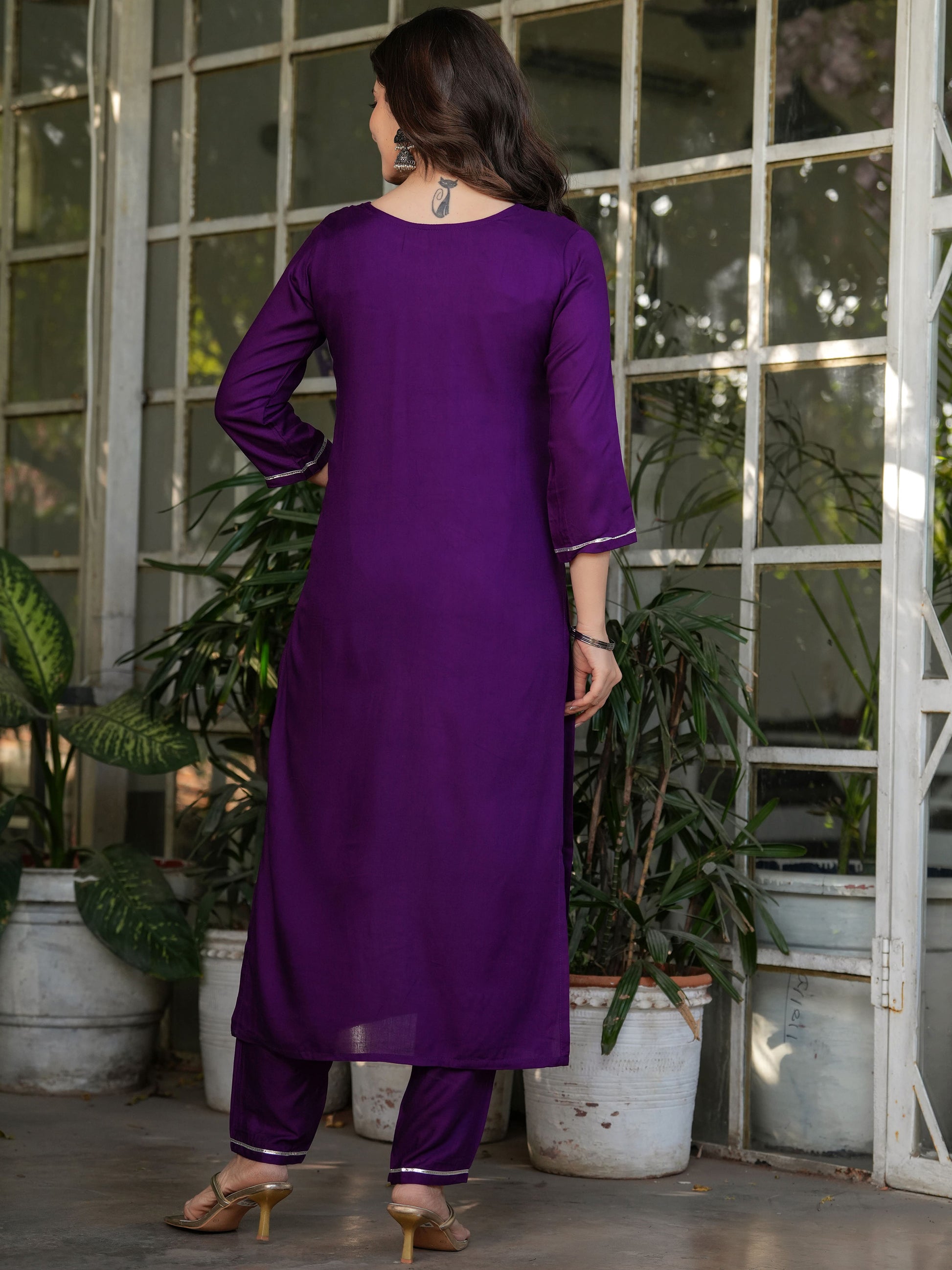 Mesmerizing Wine Rayon Thread Work Festive Wear Pant Suit With Printed Dupatta