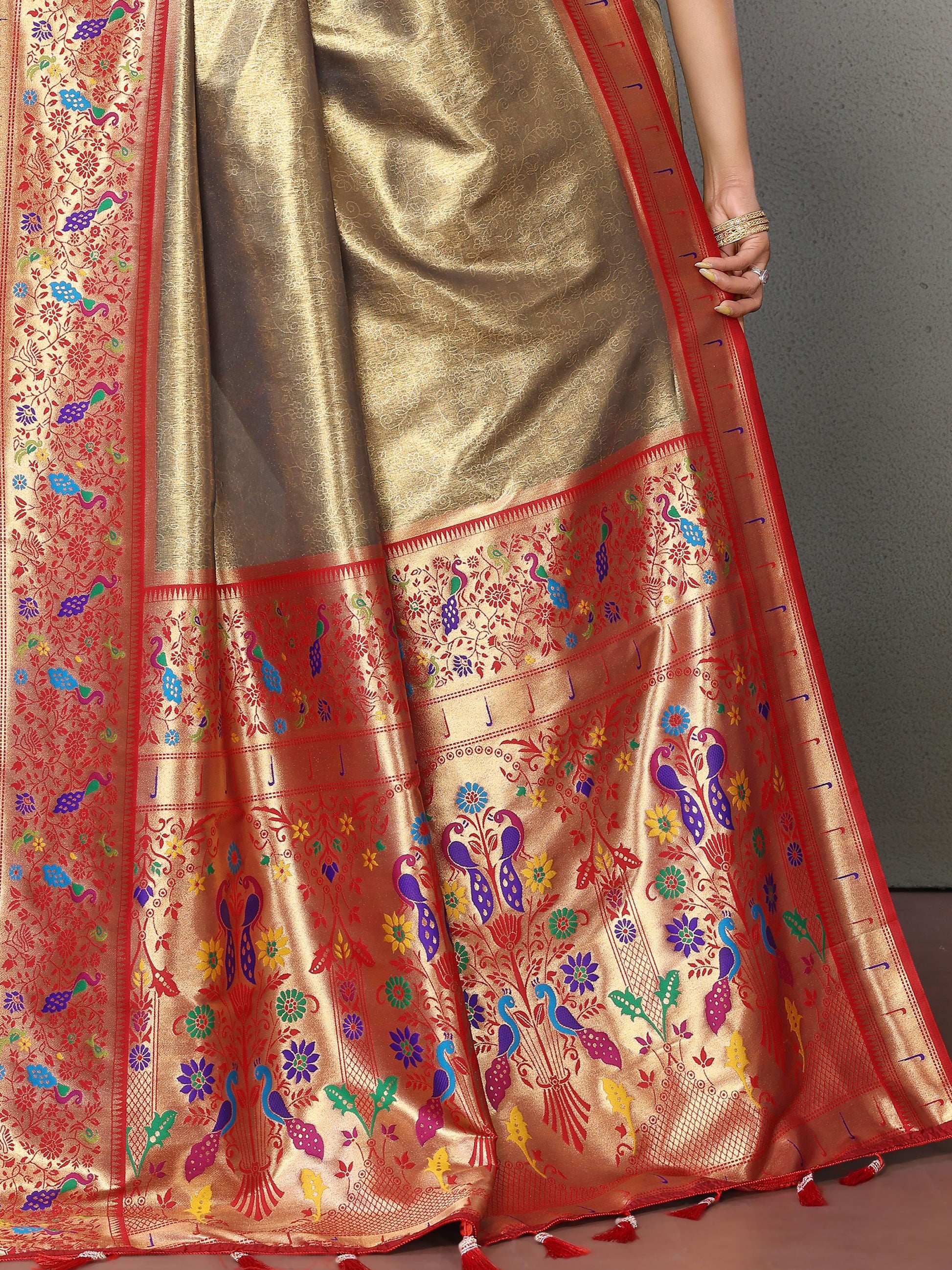 Incredible Brown Zari Weaving Banarasi Silk Festive Wear Saree