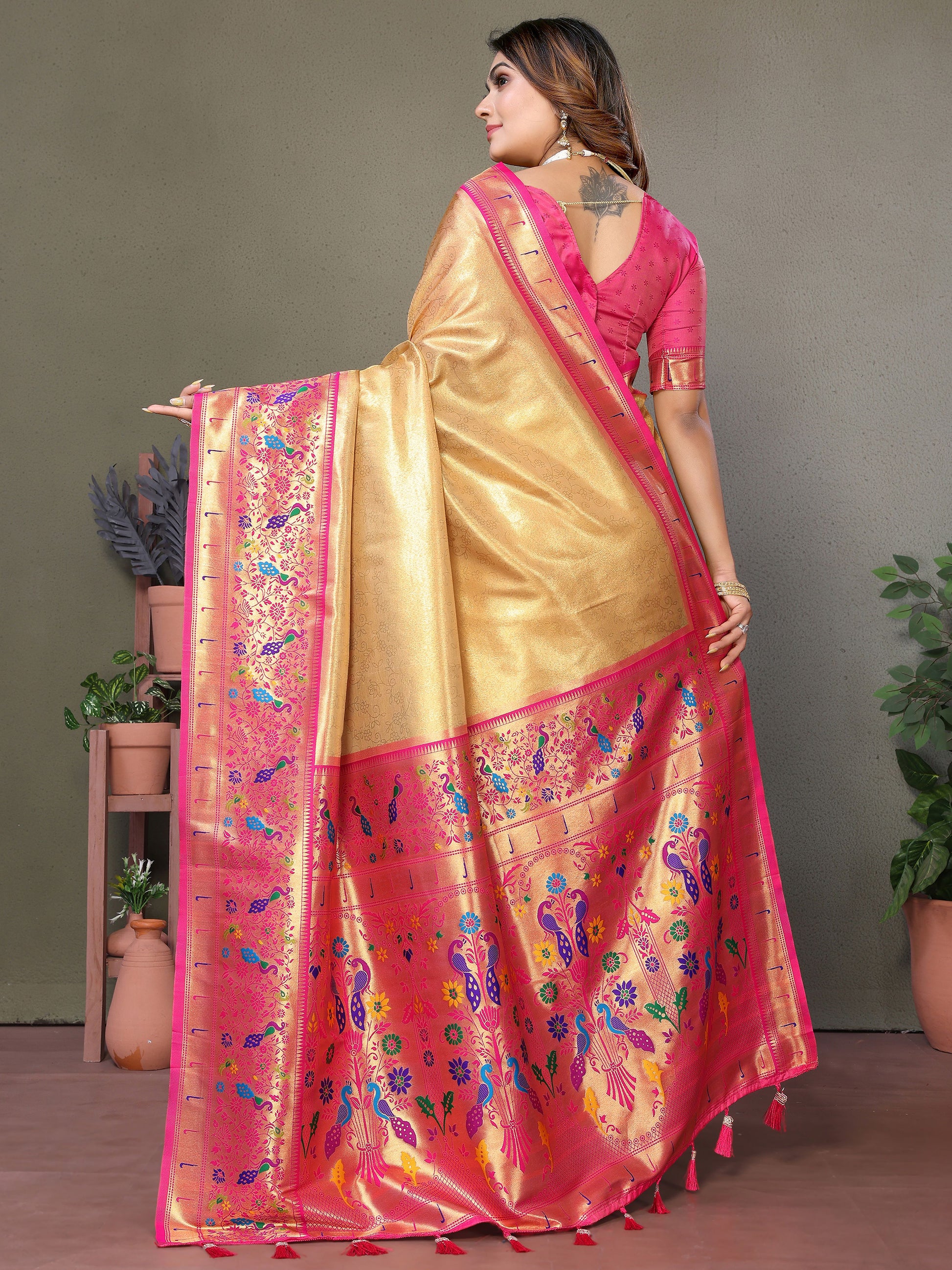 Stunning Yellow Zari Weaving Banarasi Silk Event Wear Saree With Blouse