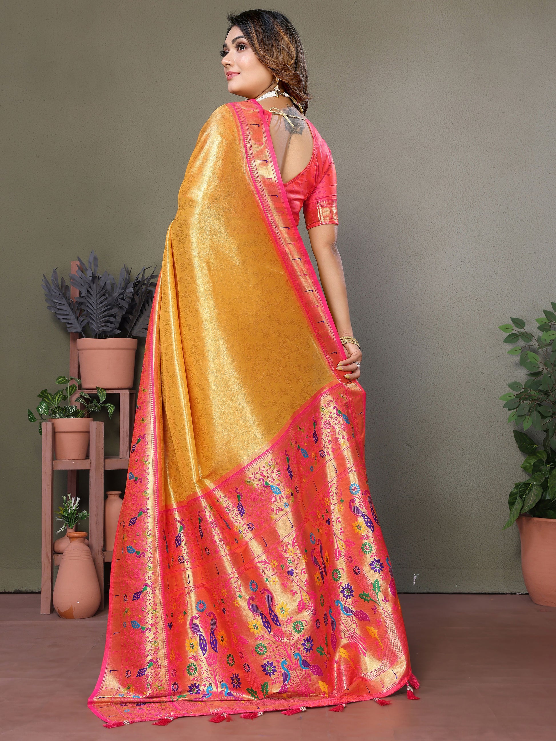 Astonishing Mustard Yellow Zari Weaving Banarasi Silk Festive Wear Saree