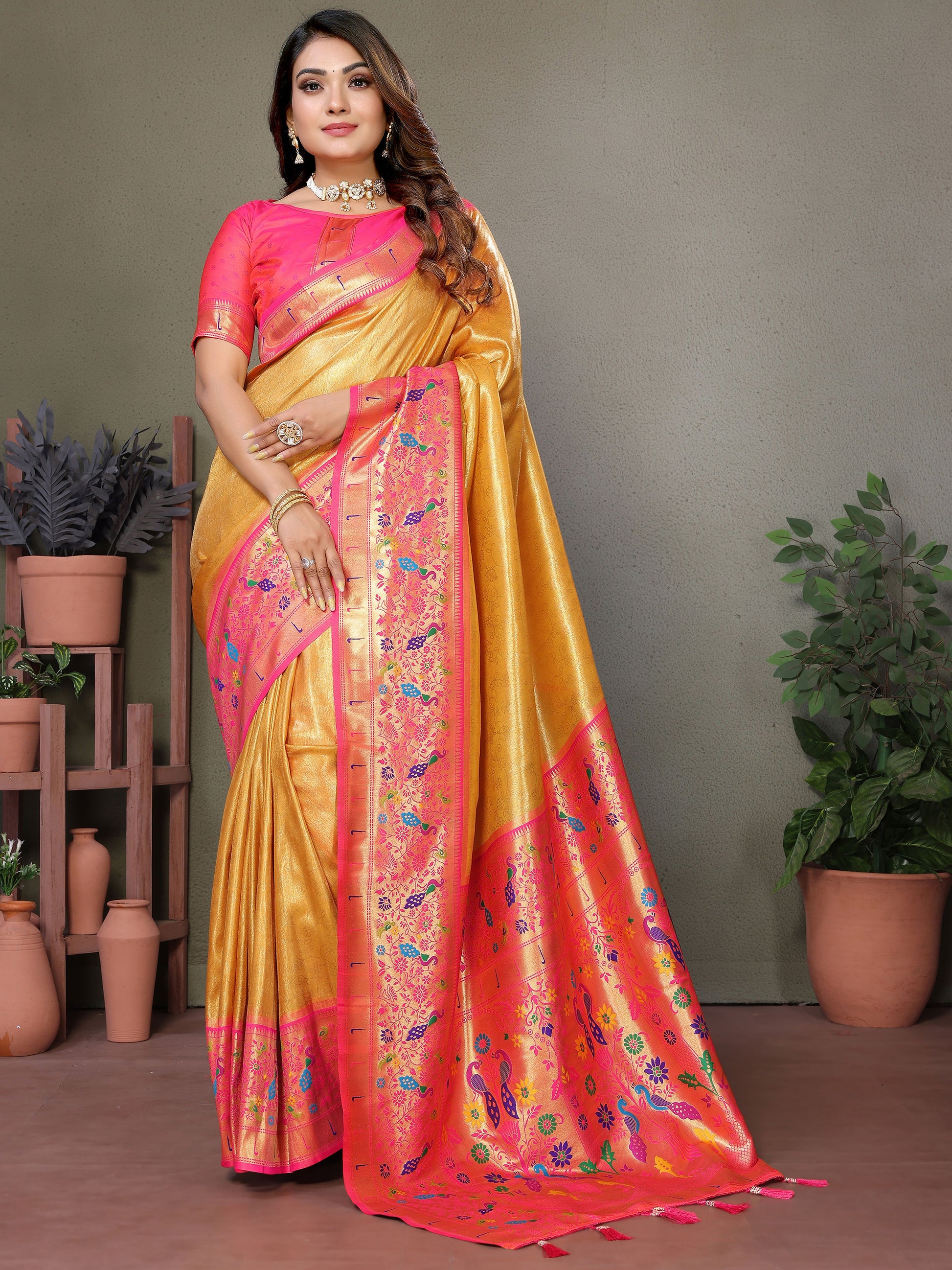 Astonishing Mustard Yellow Zari Weaving Banarasi Silk Festive Wear Saree