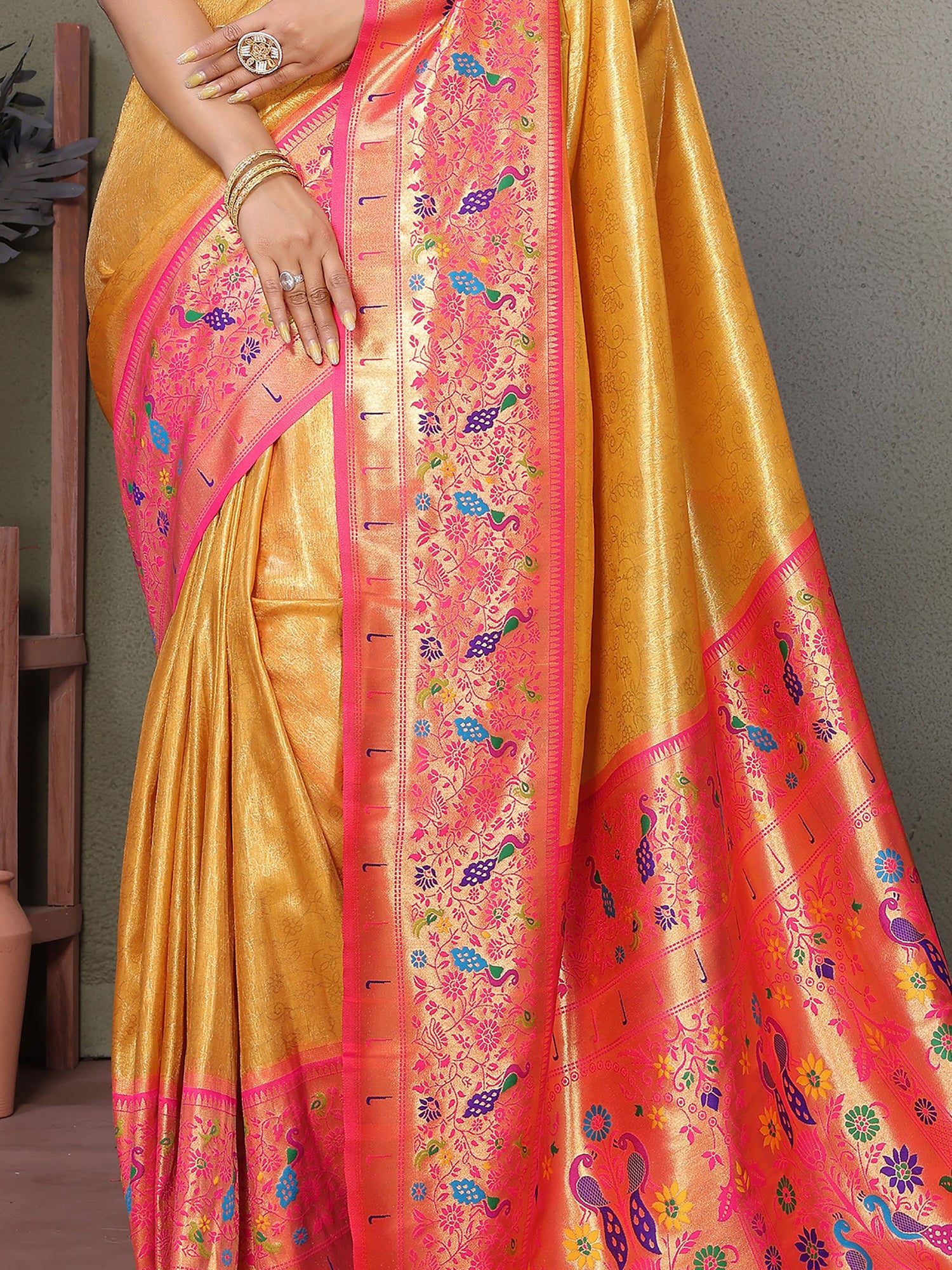 Astonishing Mustard Yellow Zari Weaving Banarasi Silk Festive Wear Saree