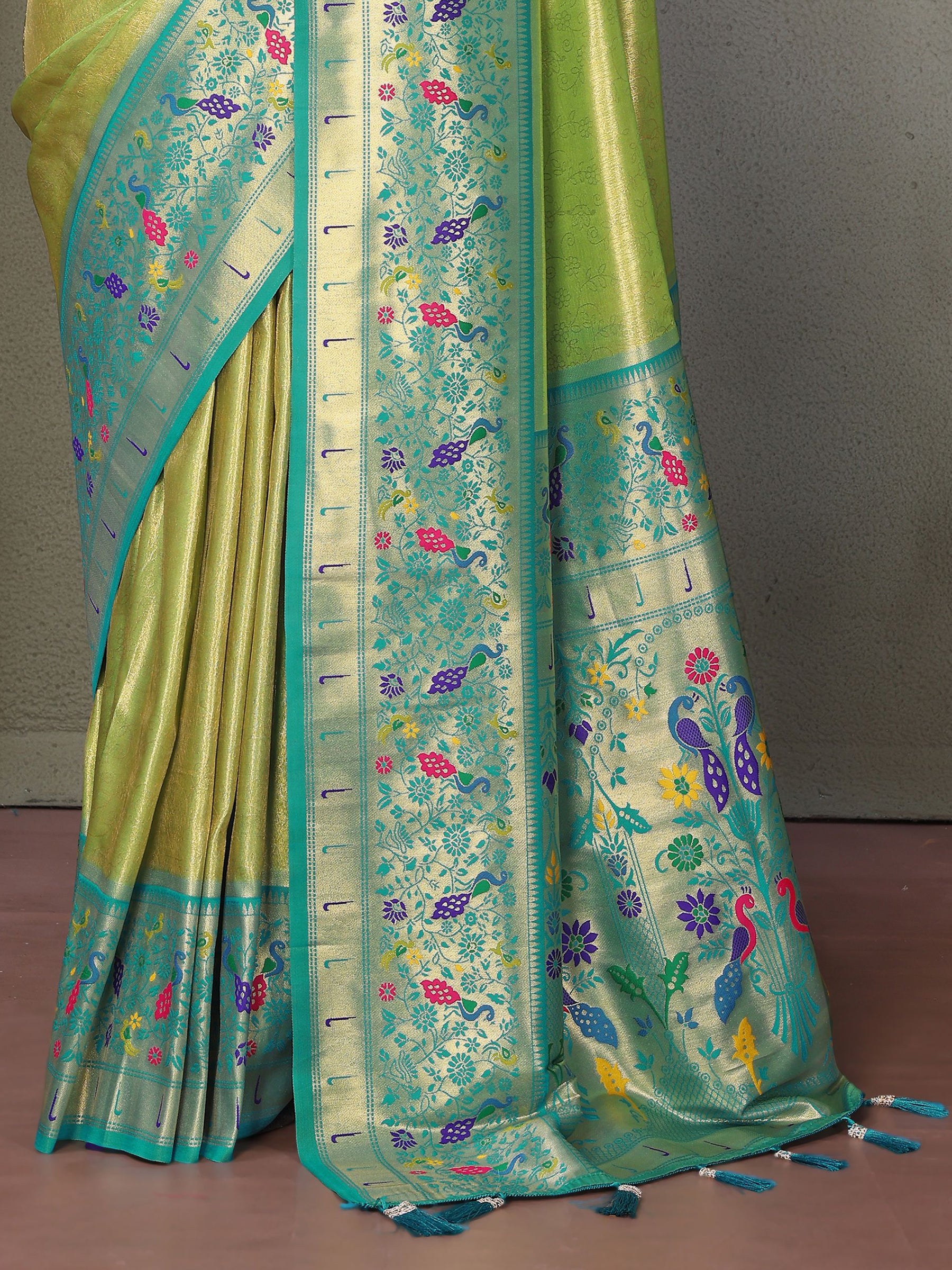 Spectacular Olive Green Zari Weaving Banarasi Silk Traditional Wear Saree