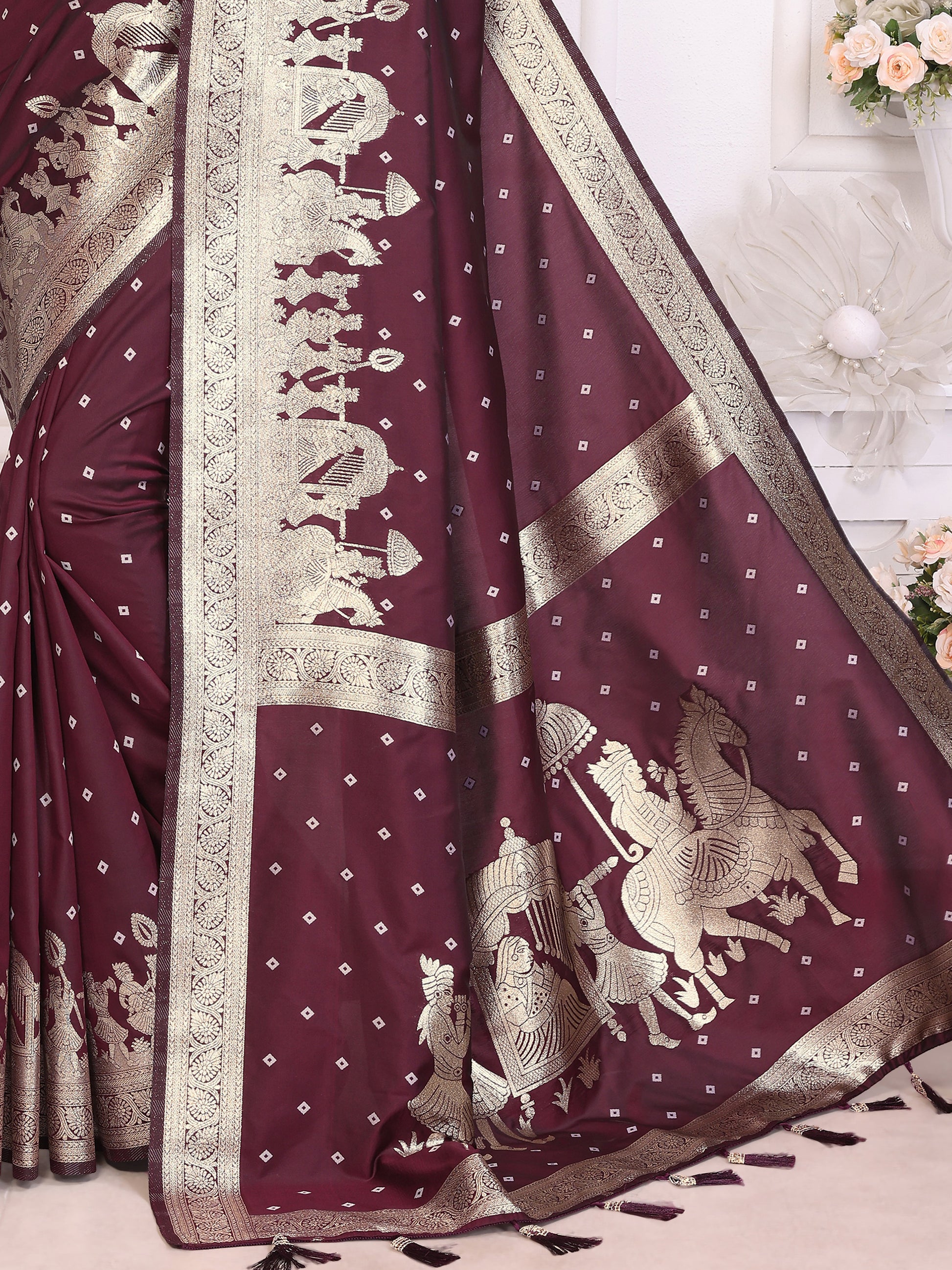 Gorgeous Brown Zari Weaving Kochi Silk Festive Wear Saree With Blouse