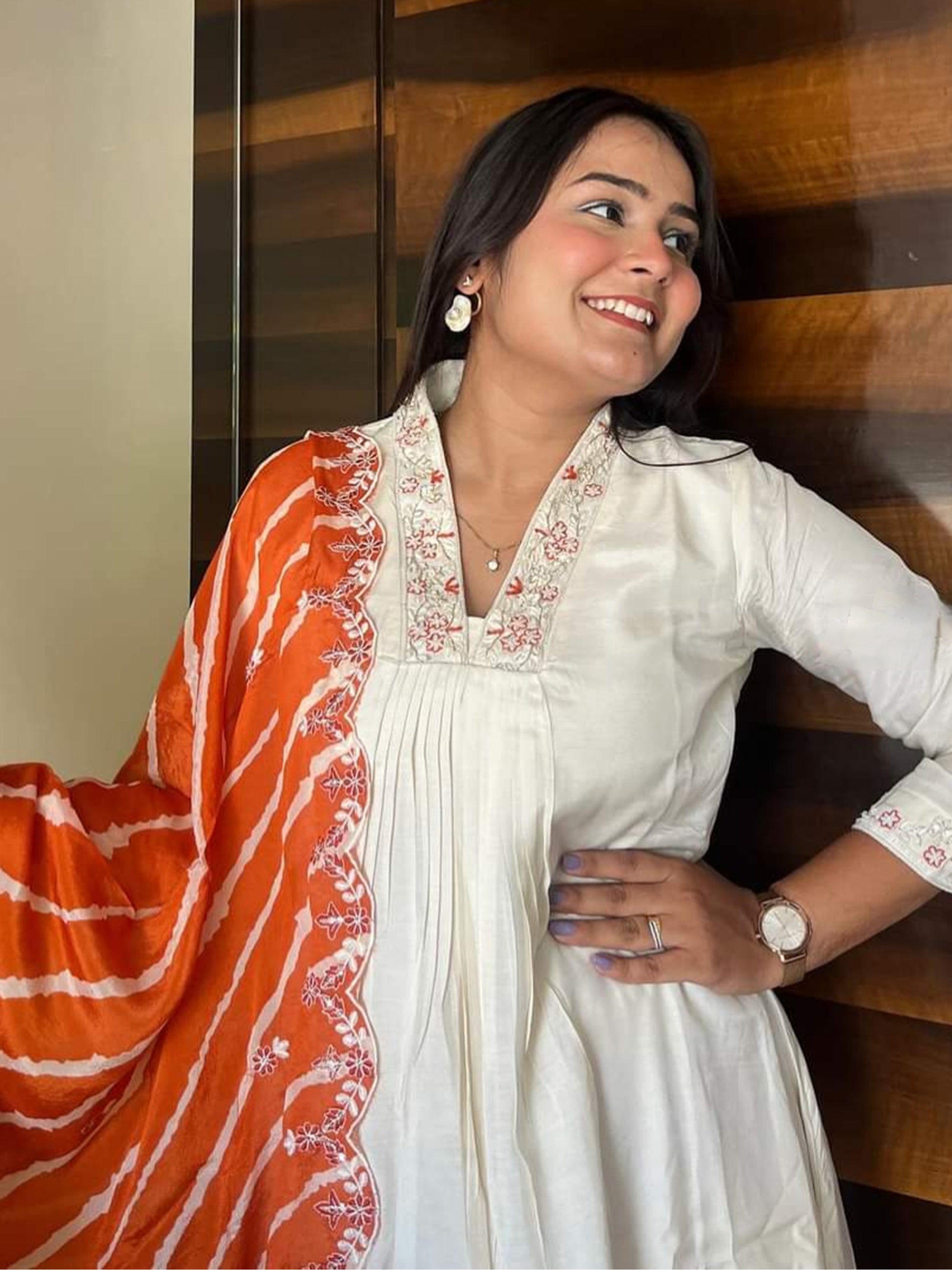 Precious Cream Embroidered Event Wear Pant Suit With Dupatta