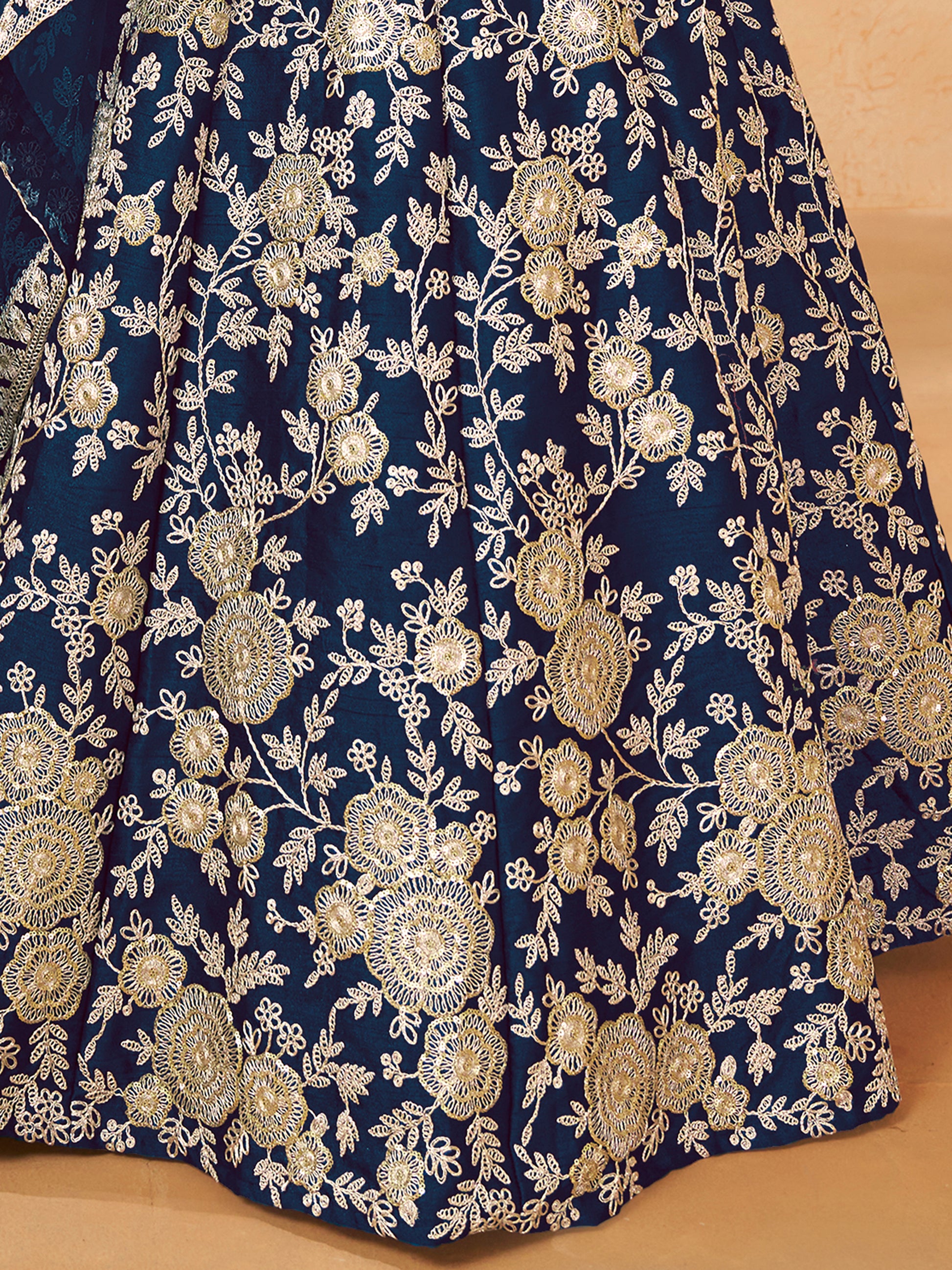 Astonishing Blue Embroidered Silk Engagement Wear Lehenga Choli