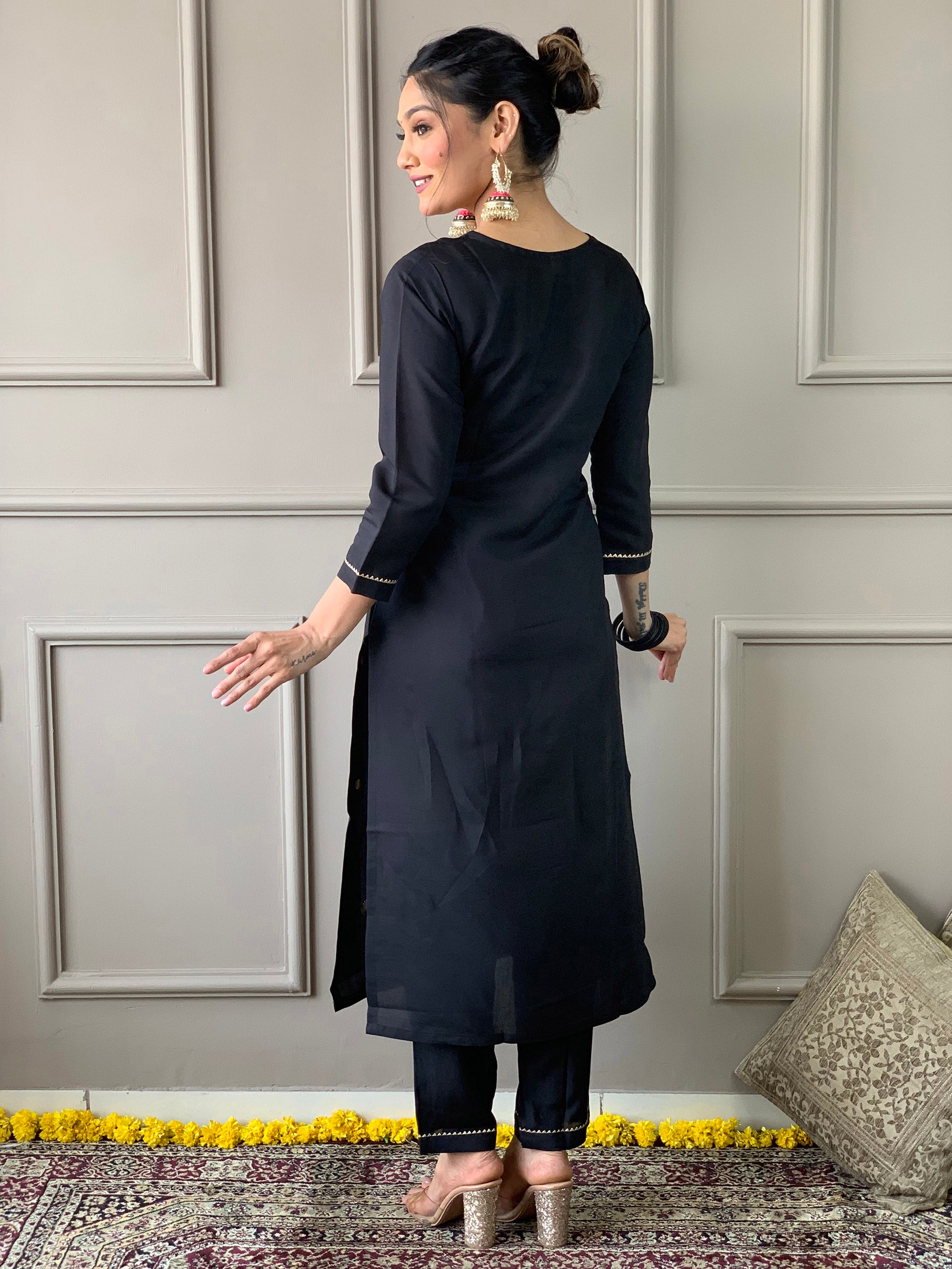 Stunning Black Embroidered Rayon Event Wear Pant Suit With Dupatta