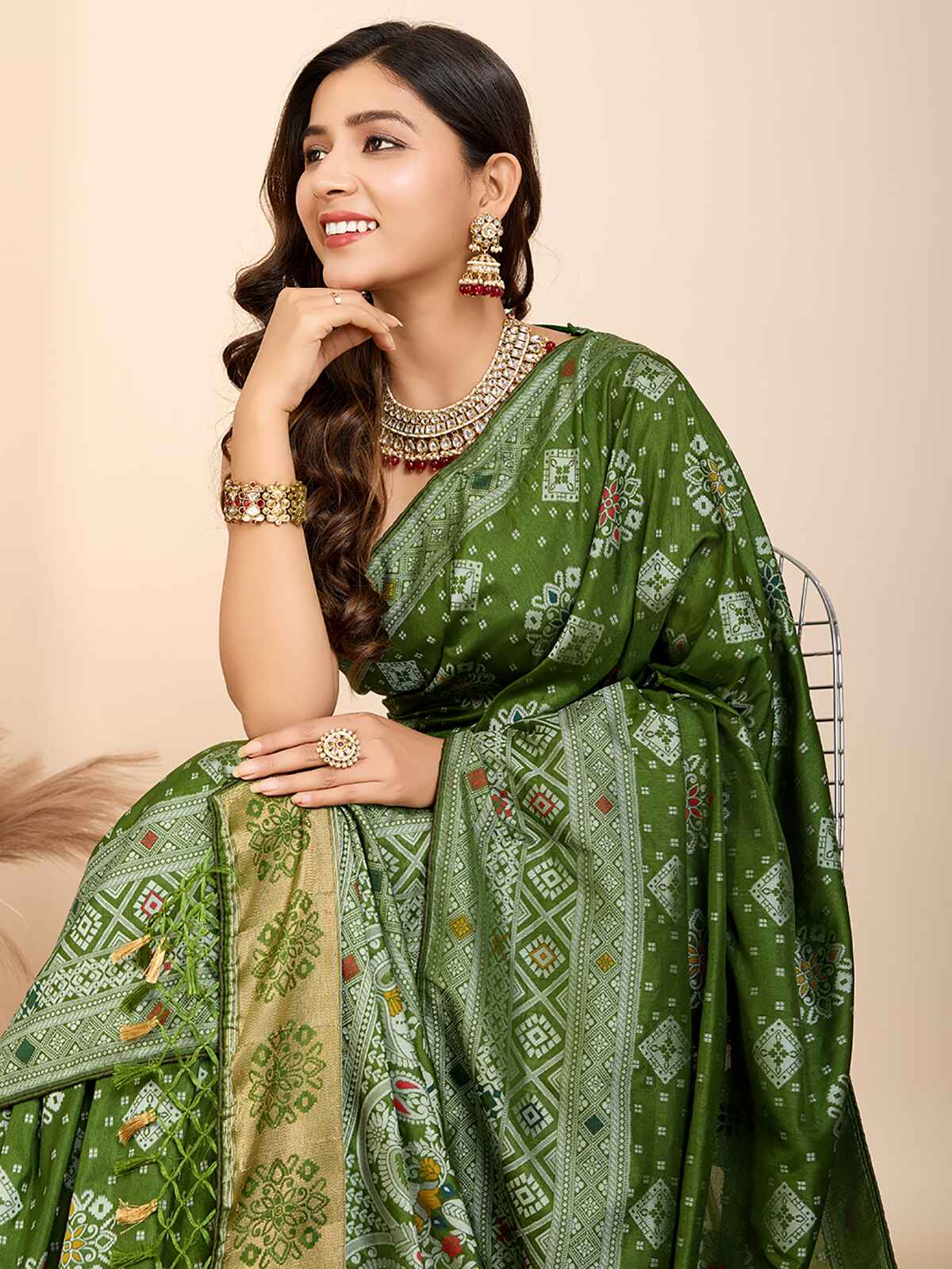 Tantalizing Olive Green Zari Weaving Silk Mehendi Wear Saree