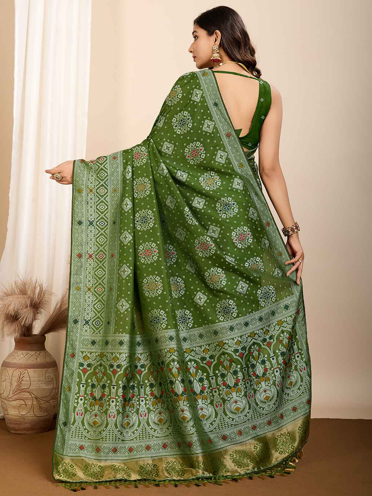Tantalizing Olive Green Zari Weaving Silk Mehendi Wear Saree