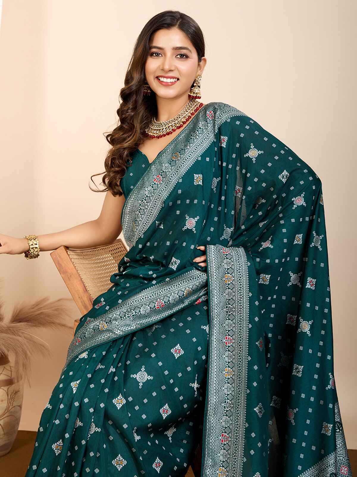 Beautiful Green Zari Weaving Silk Festival Wear Saree With Blouse