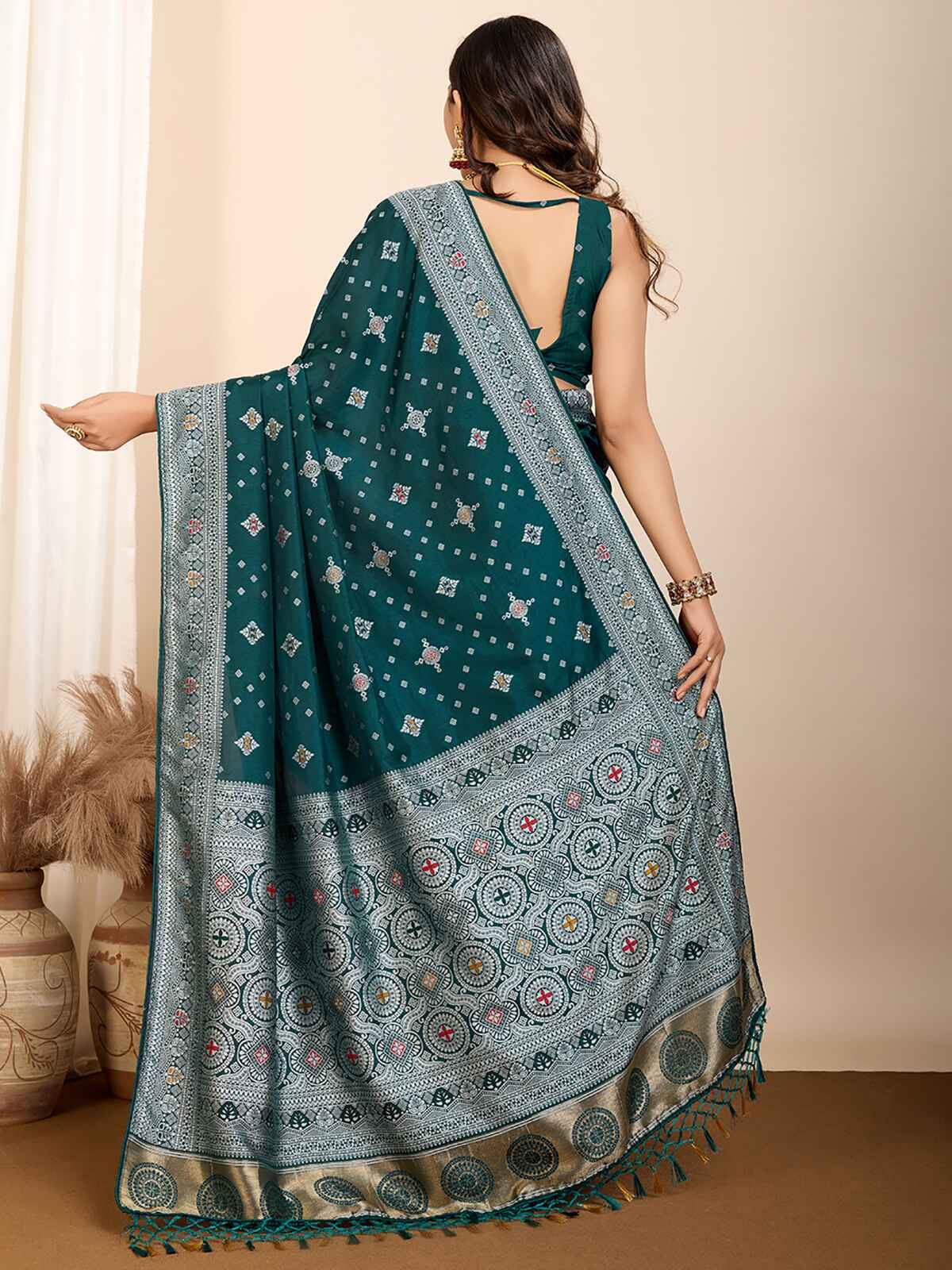 Beautiful Green Zari Weaving Silk Festival Wear Saree With Blouse