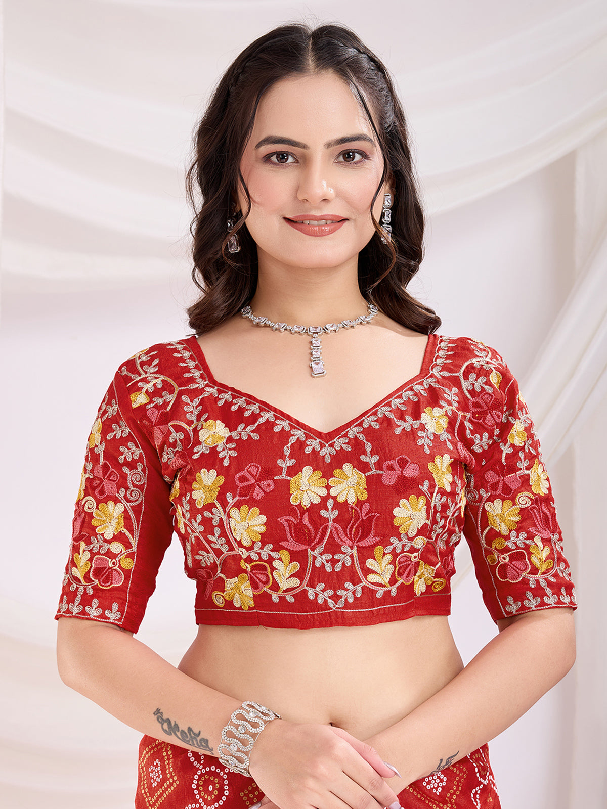 Glamorous Maroon Bandhani Printed Silk Bridal Saree