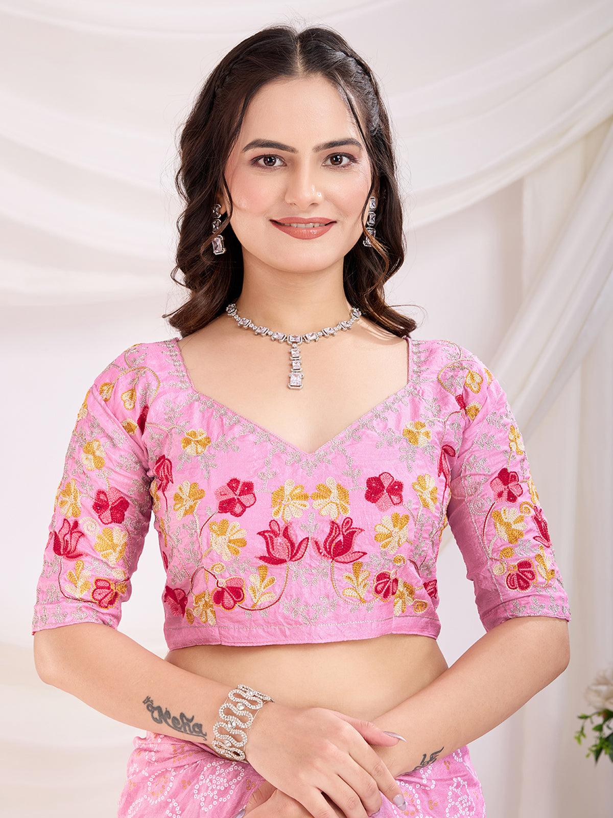 Alluring Pink Bandhani Printed Silk Bridal Saree