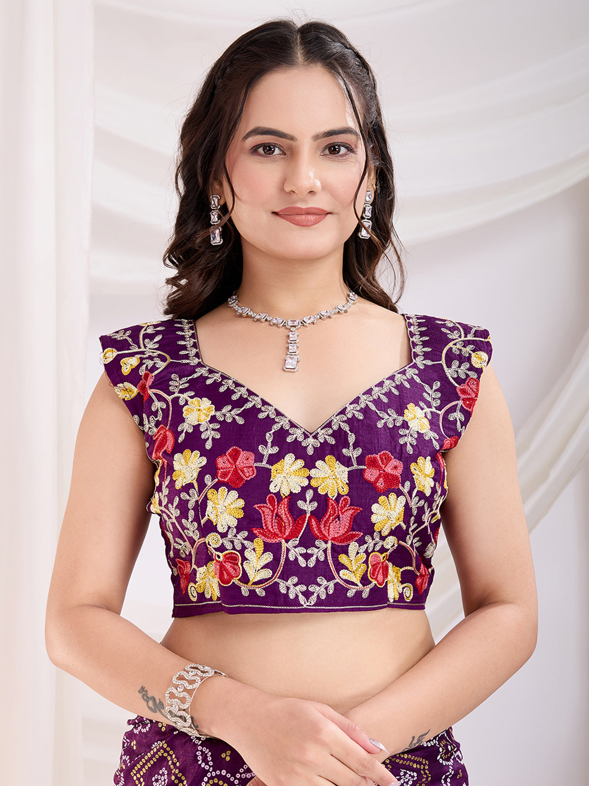 Attractive Purple Bandhani Printed Silk Wedding Saree