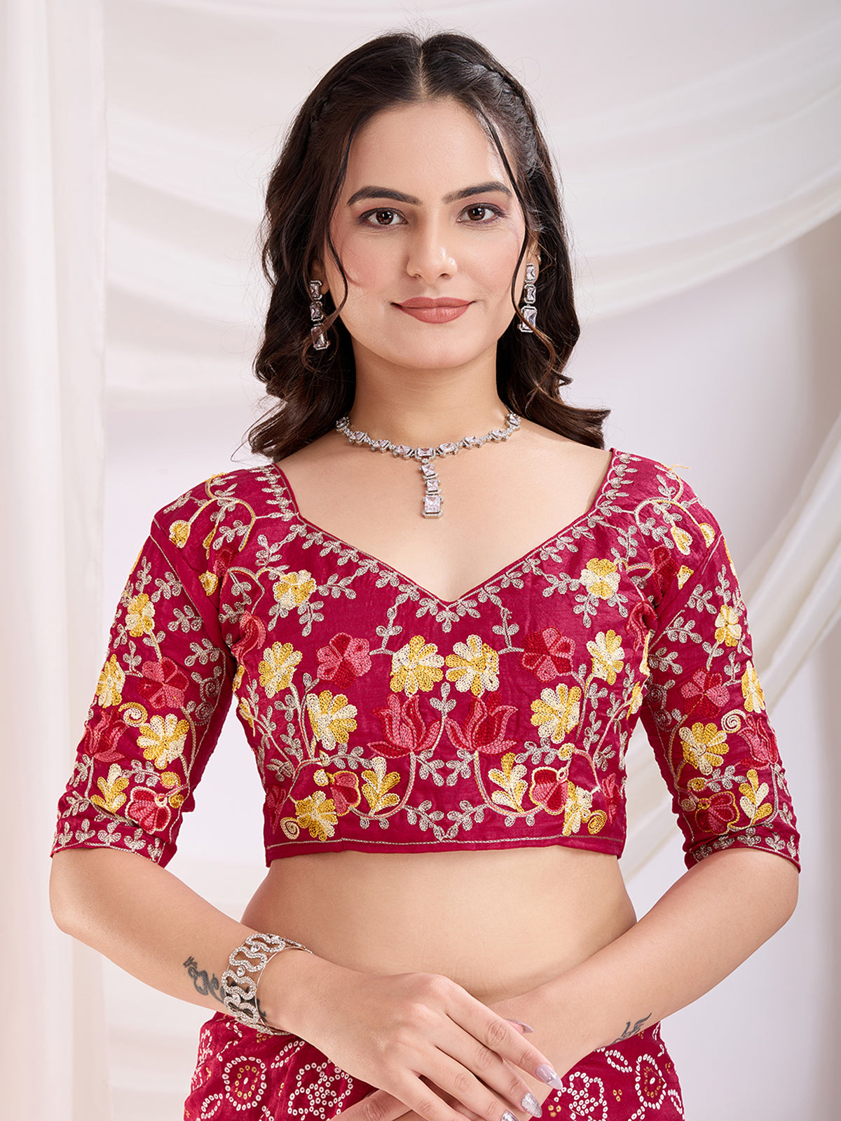 Outstanding Red Bandhani Printed Silk Bridal Saree