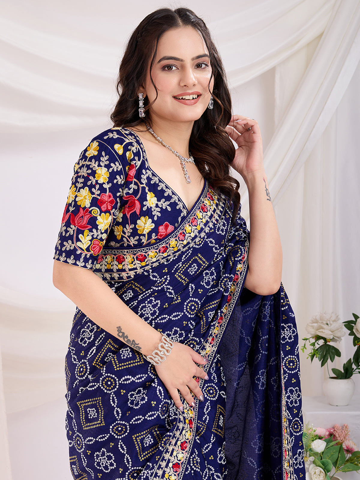Spectacular Blue Bandhani Printed Silk Wedding Saree