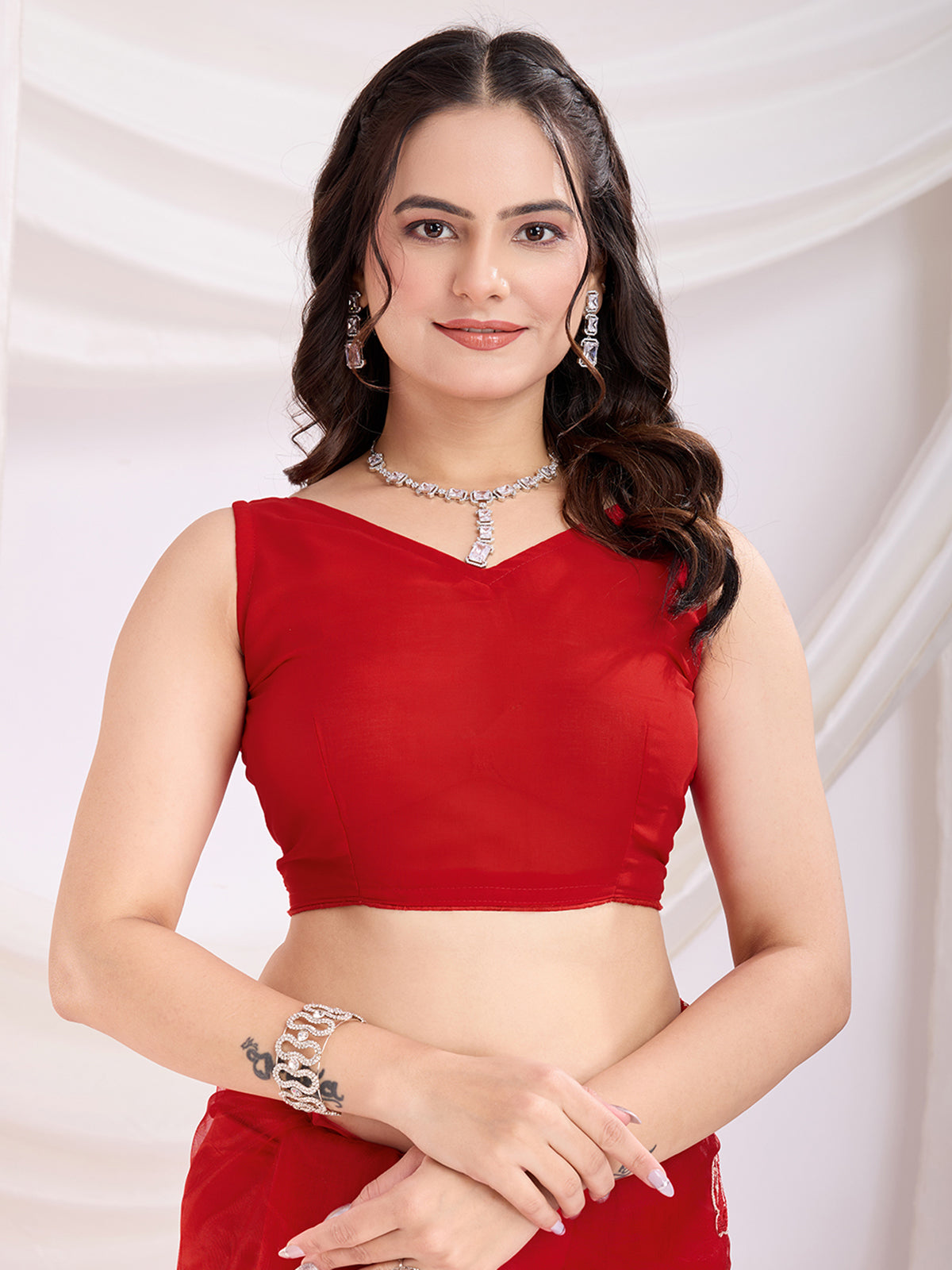 Fantastic Maroon Thread Embroidery Net Festive Wear Saree