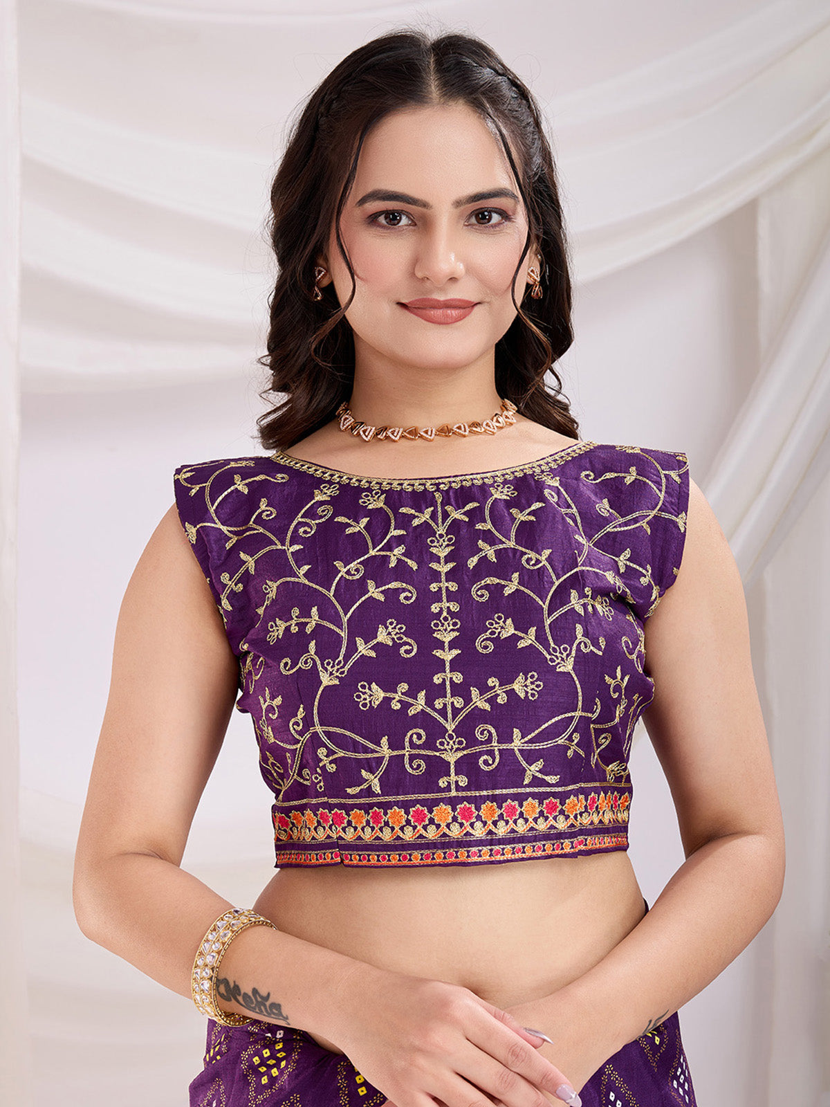 Sweet Purple Bandhej Printed Silk Event Wear Saree