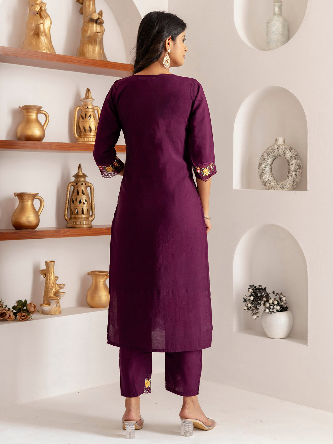 Gorgeous Purple Thread Work Viscose Silk Festive Wear Pant Suit
