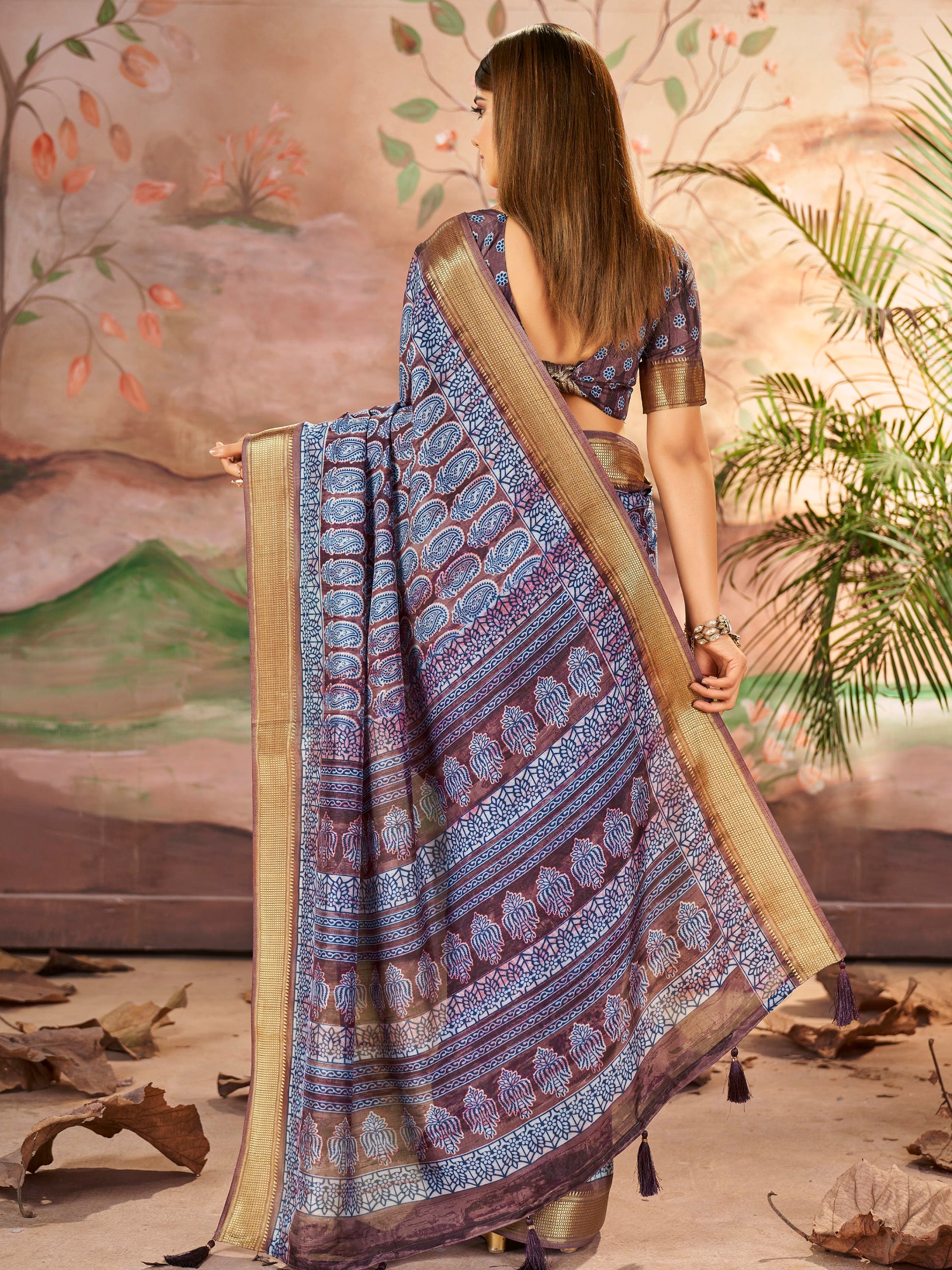 Marvelous Purple Digital Printed Dola Silk Casual Saree With Blouse