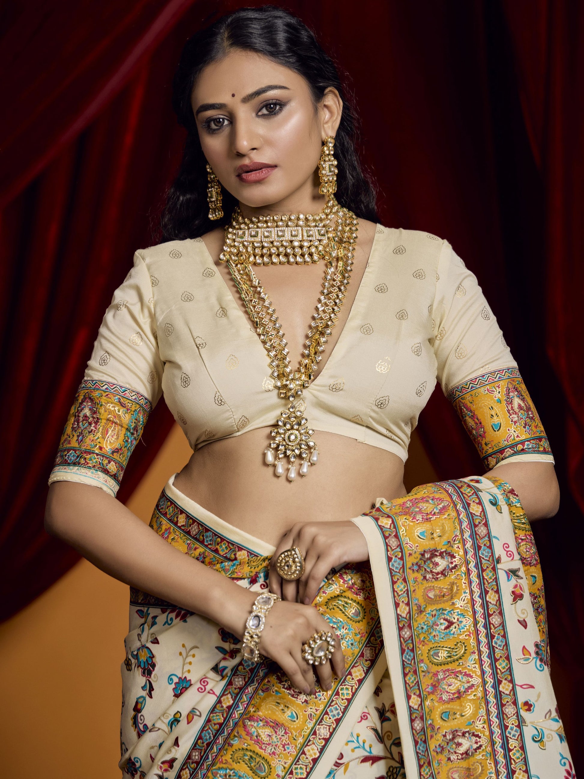 Charming Off-White Paisley Printed Tussar Silk Casual Wear Saree With Blouse