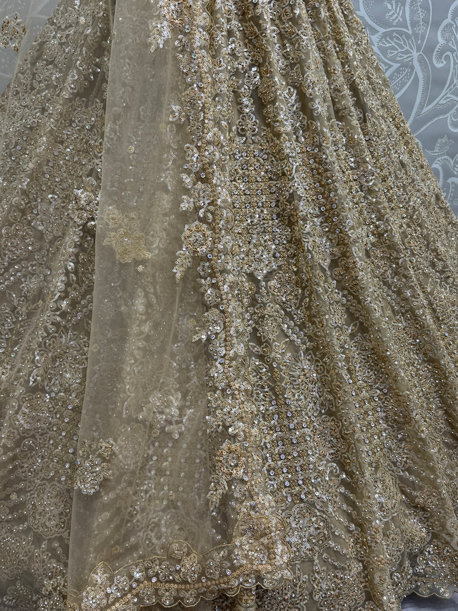 Precious Golden Sequins Heavy Net Bridal Lehenga Choli With Dupatta