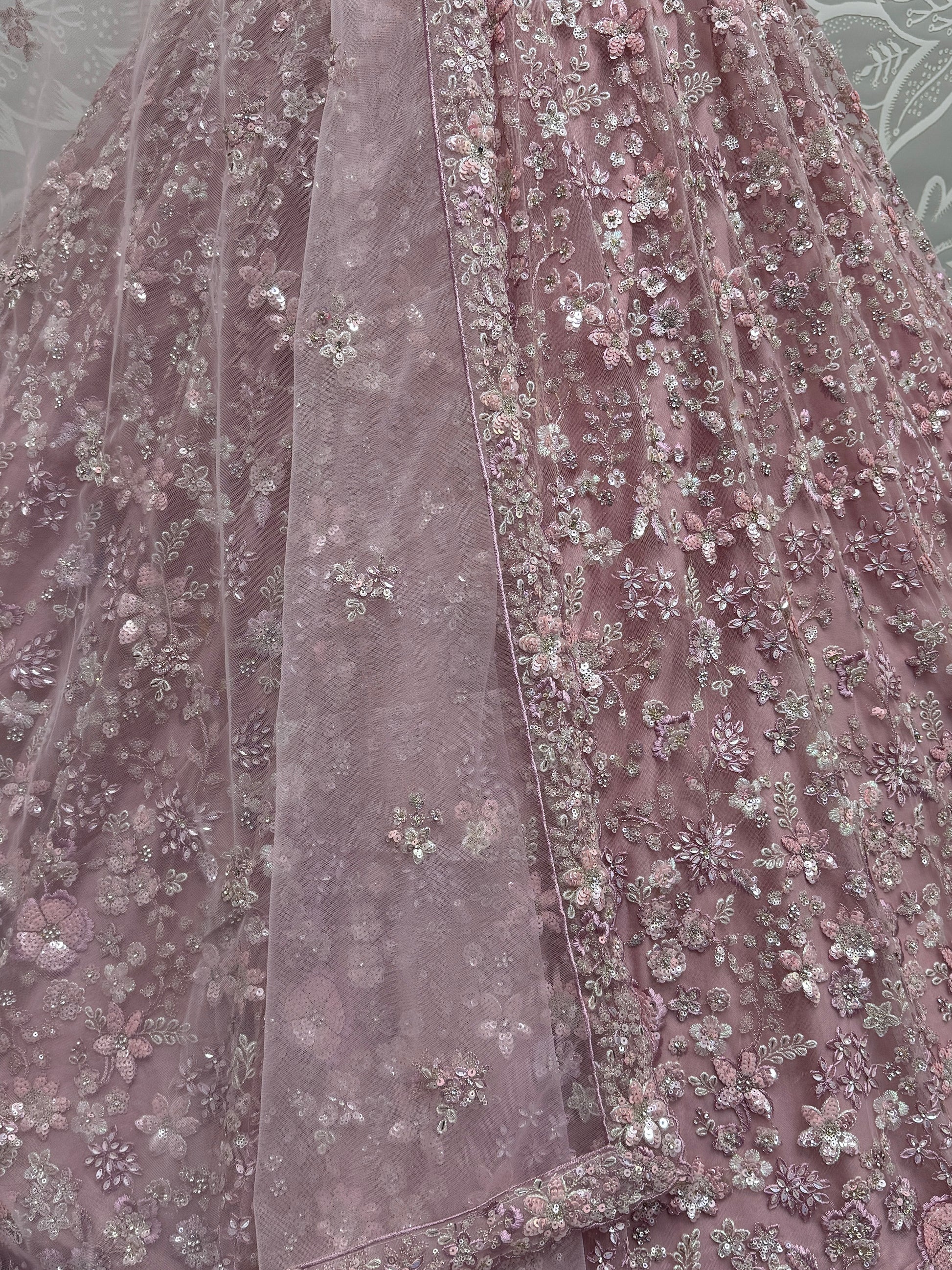 Captivating Rose Pink Bead Work Net Wedding Wear Lehenga Choli With Dupatta