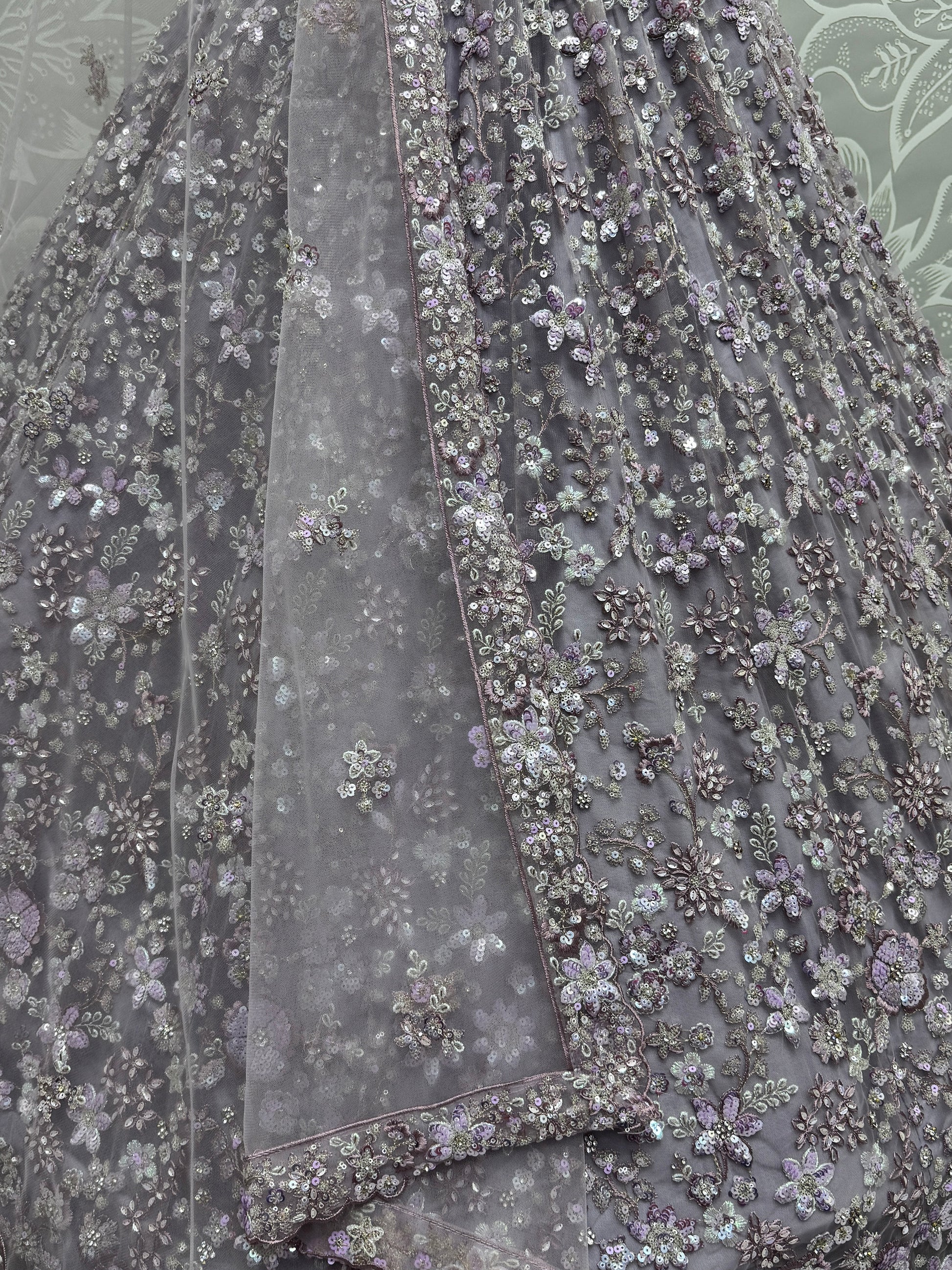 Adorable Lavender Sequins Work Net Bridesmaid Lehenga Choli With Dupatta