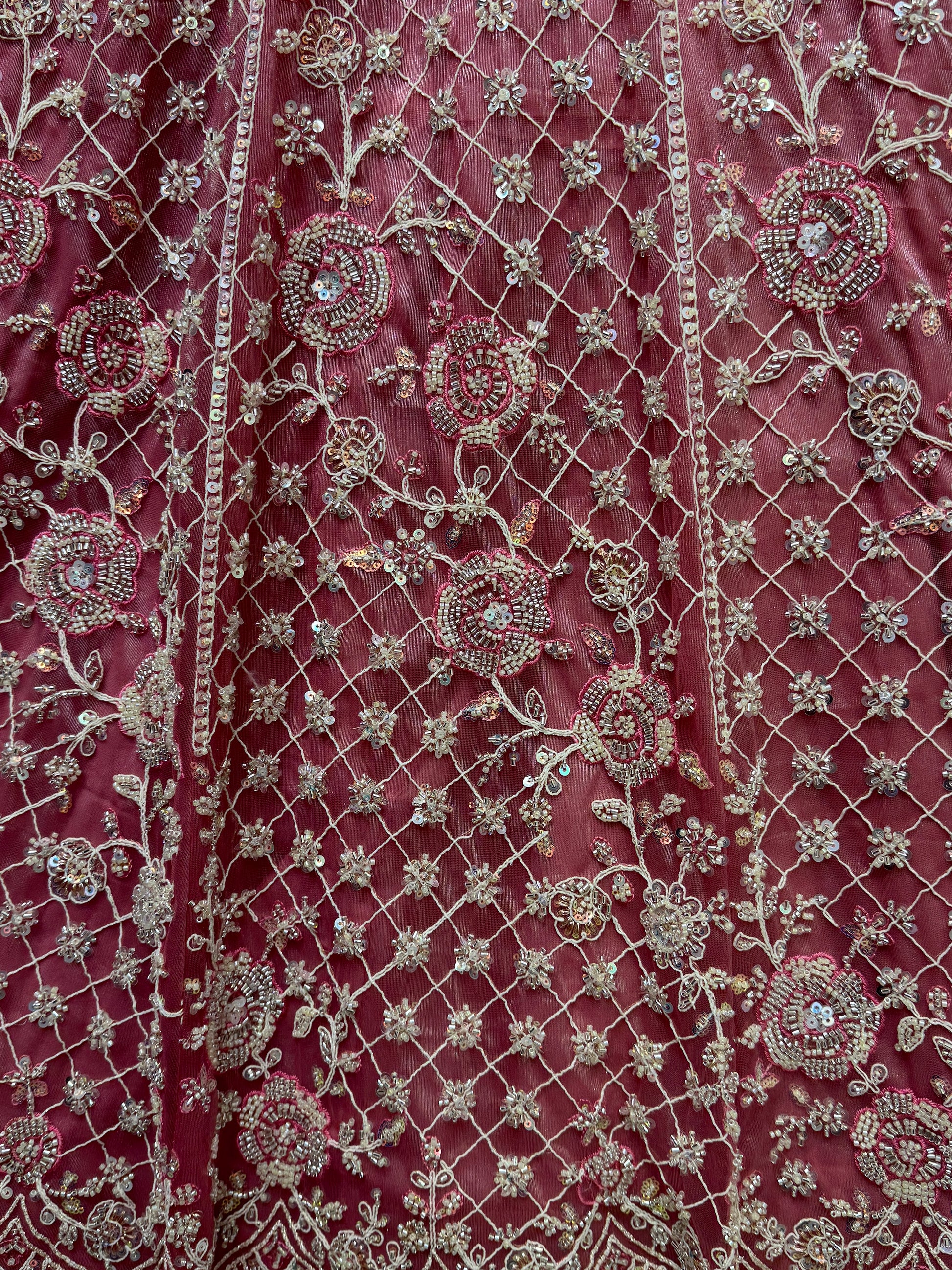Adorable Pink Hand Work Net Bridal Wear Lehenga Choli With Dupatta