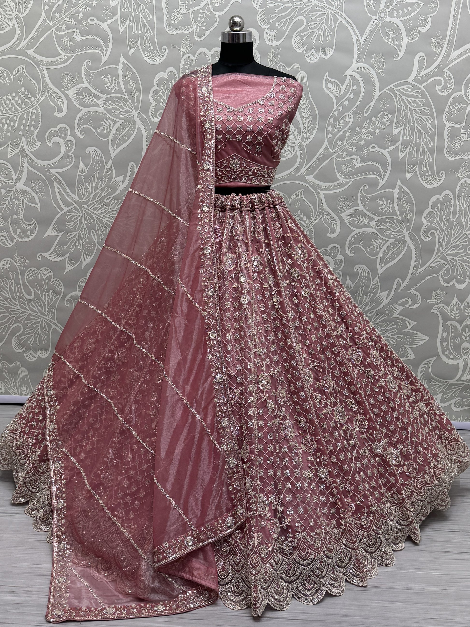 Adorable Pink Hand Work Net Bridal Wear Lehenga Choli With Dupatta