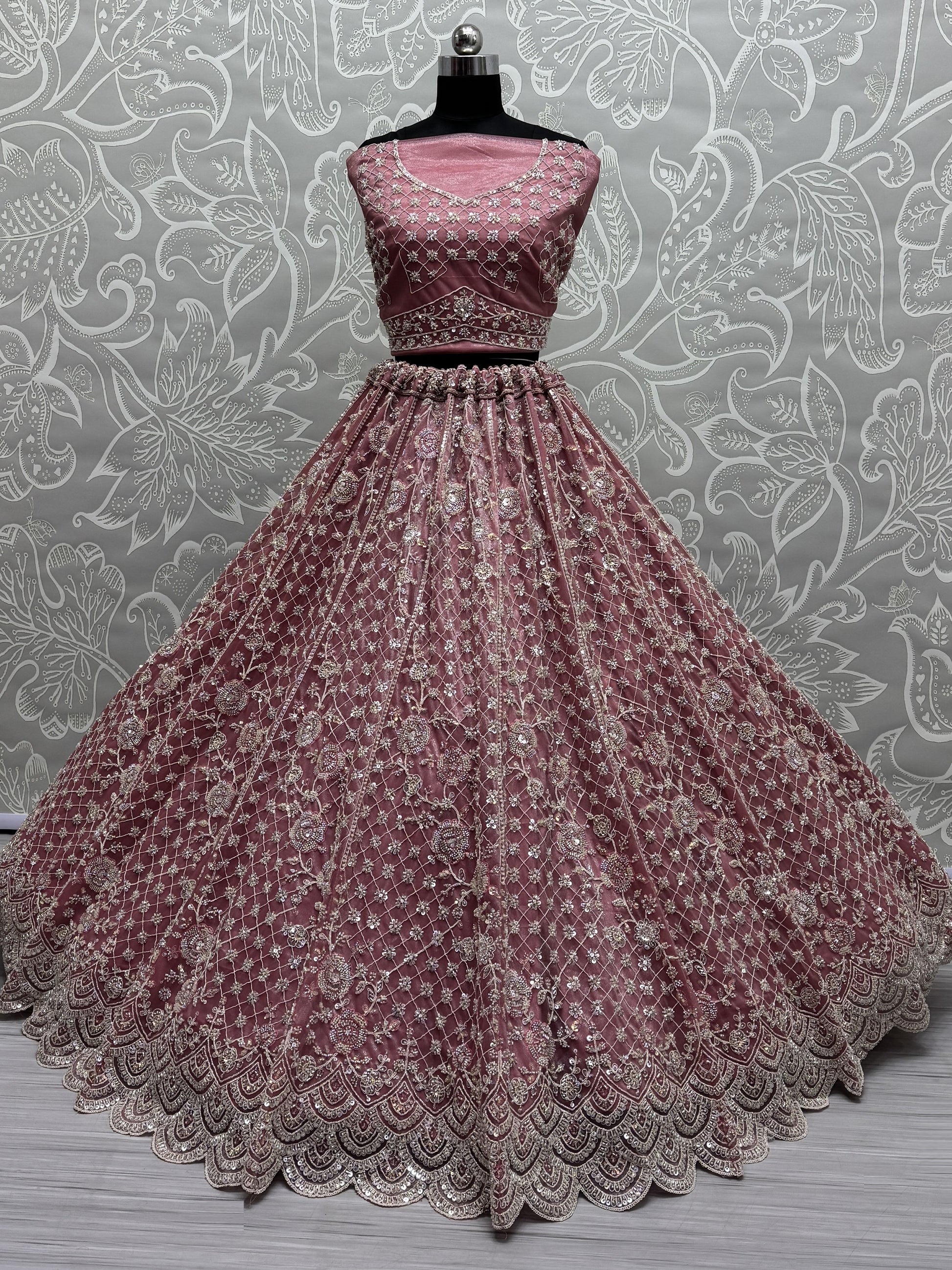 Adorable Pink Hand Work Net Bridal Wear Lehenga Choli With Dupatta