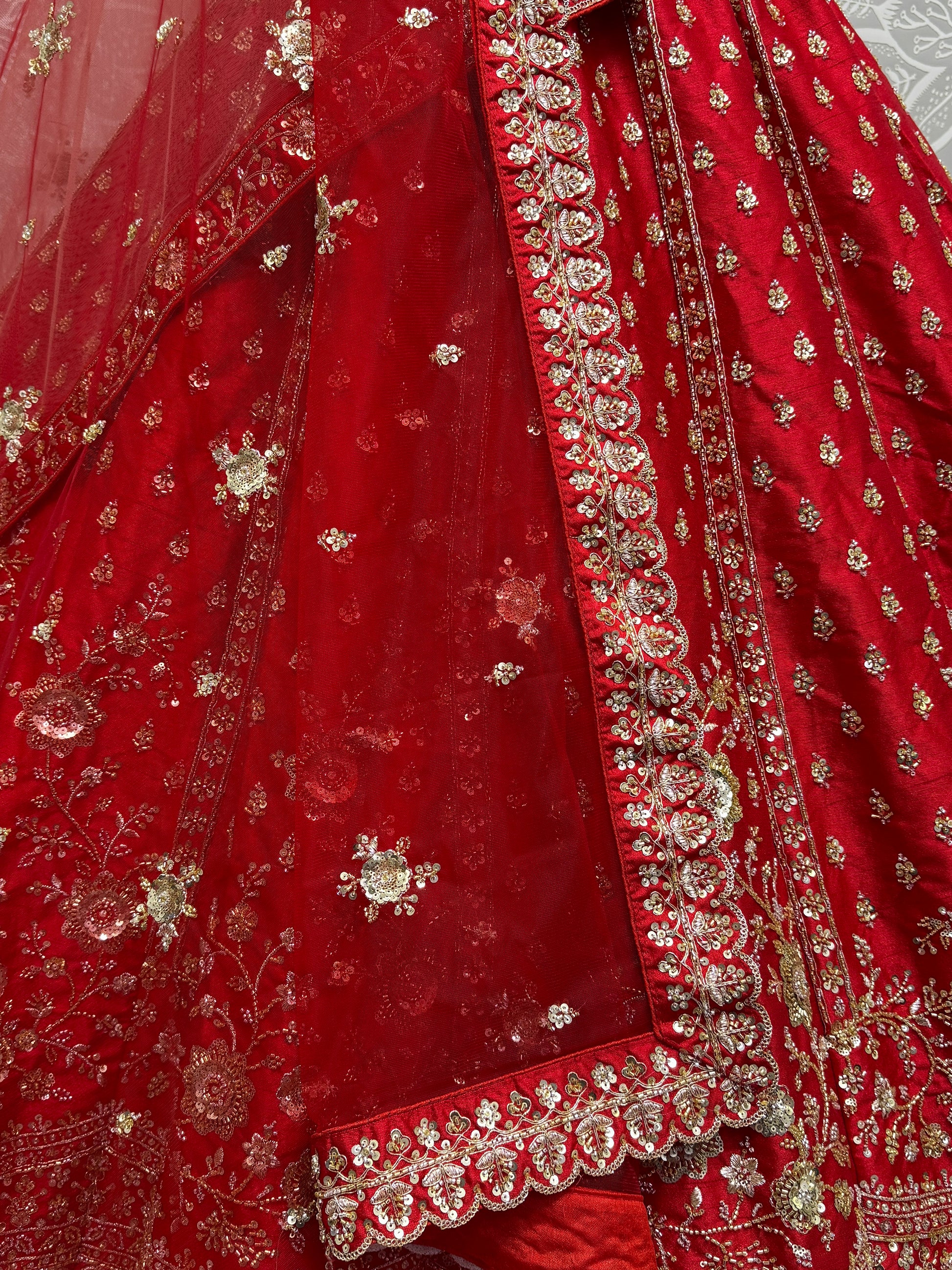 Lovely Red Hand Work Net Bridal Wear Lehenga Choli With Double Dupatta