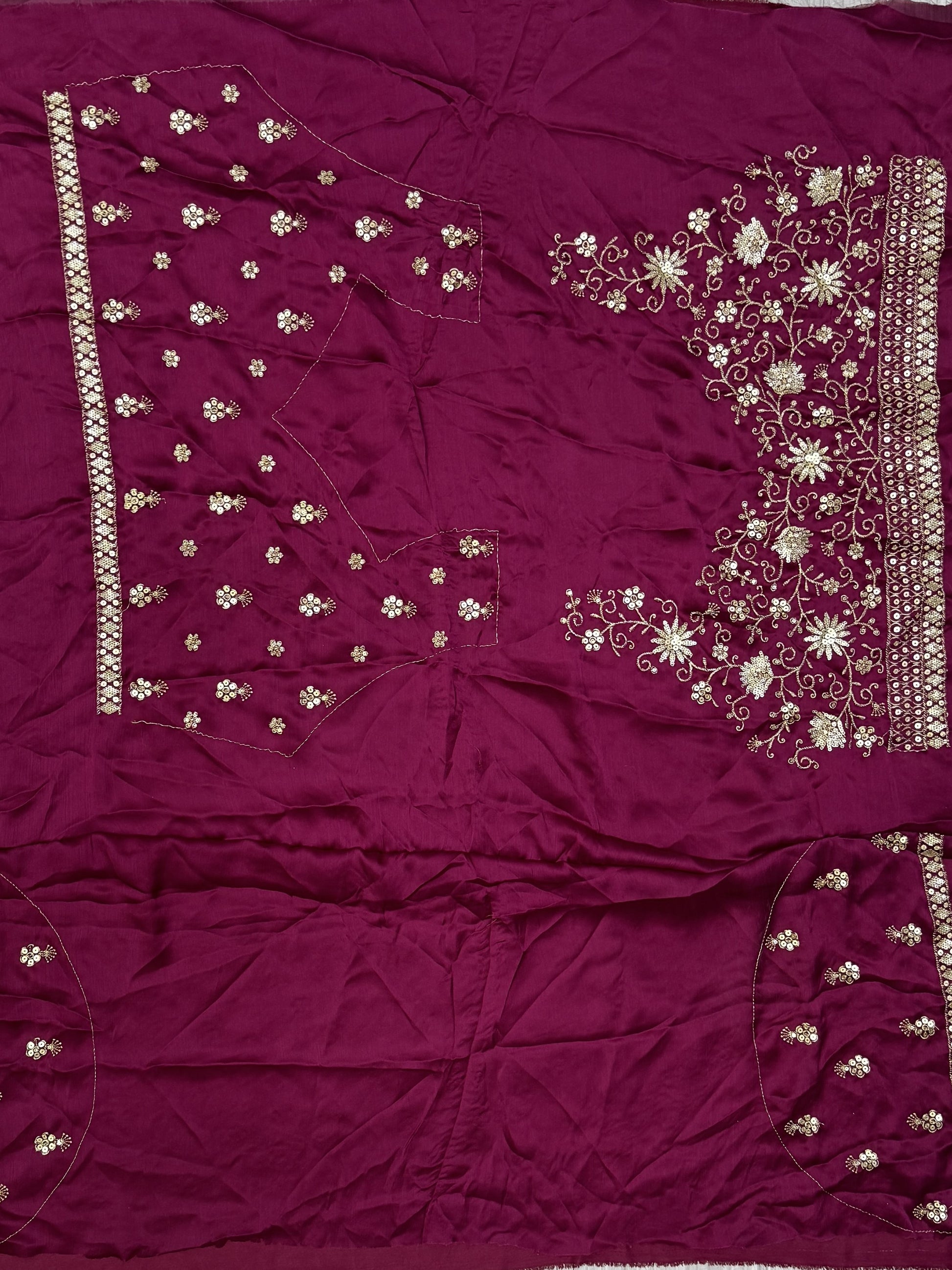 Astonishing Burgundy Thread Work Satin Bridal Lehenga Choli
