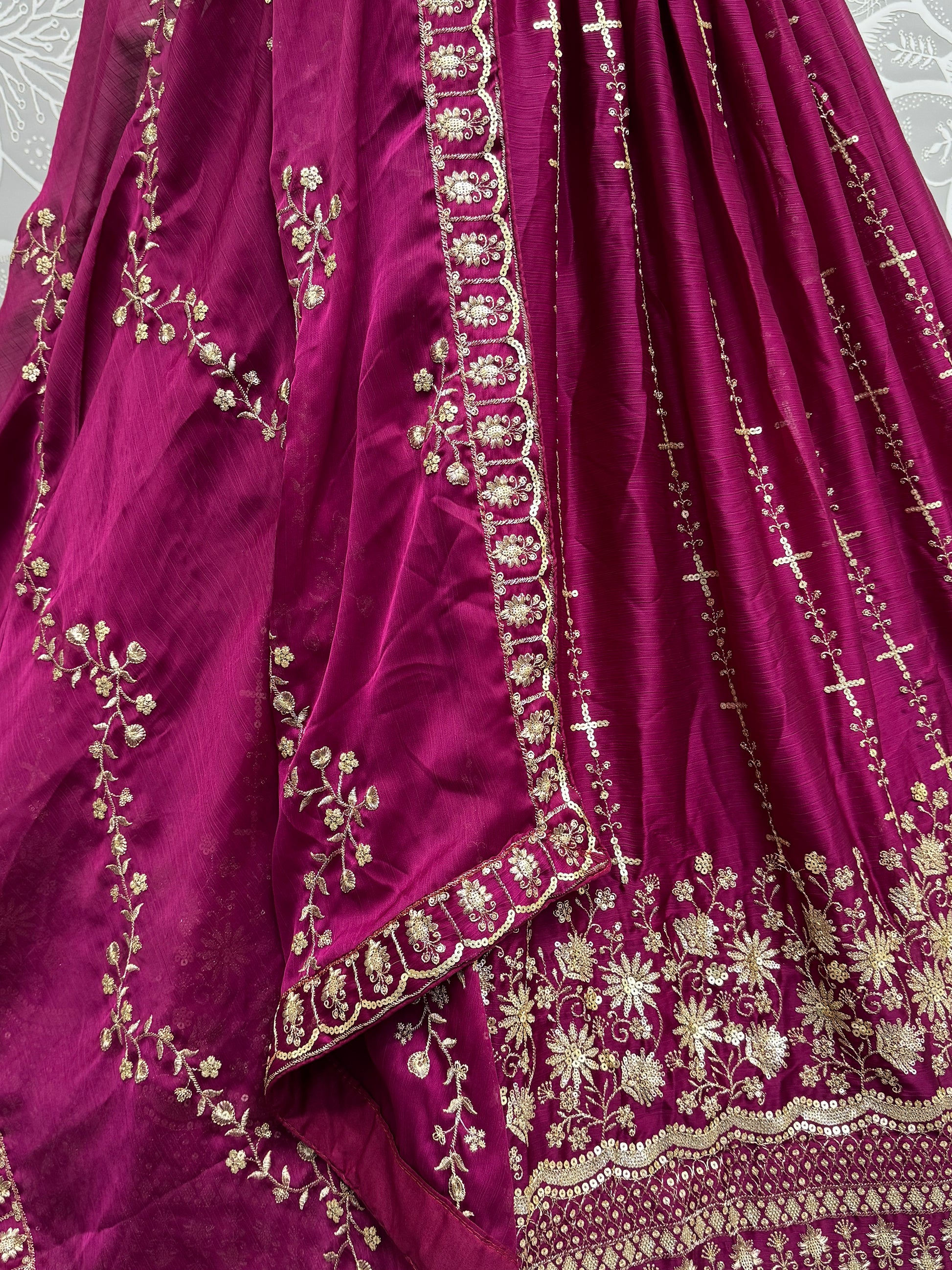 Astonishing Burgundy Thread Work Satin Bridal Lehenga Choli