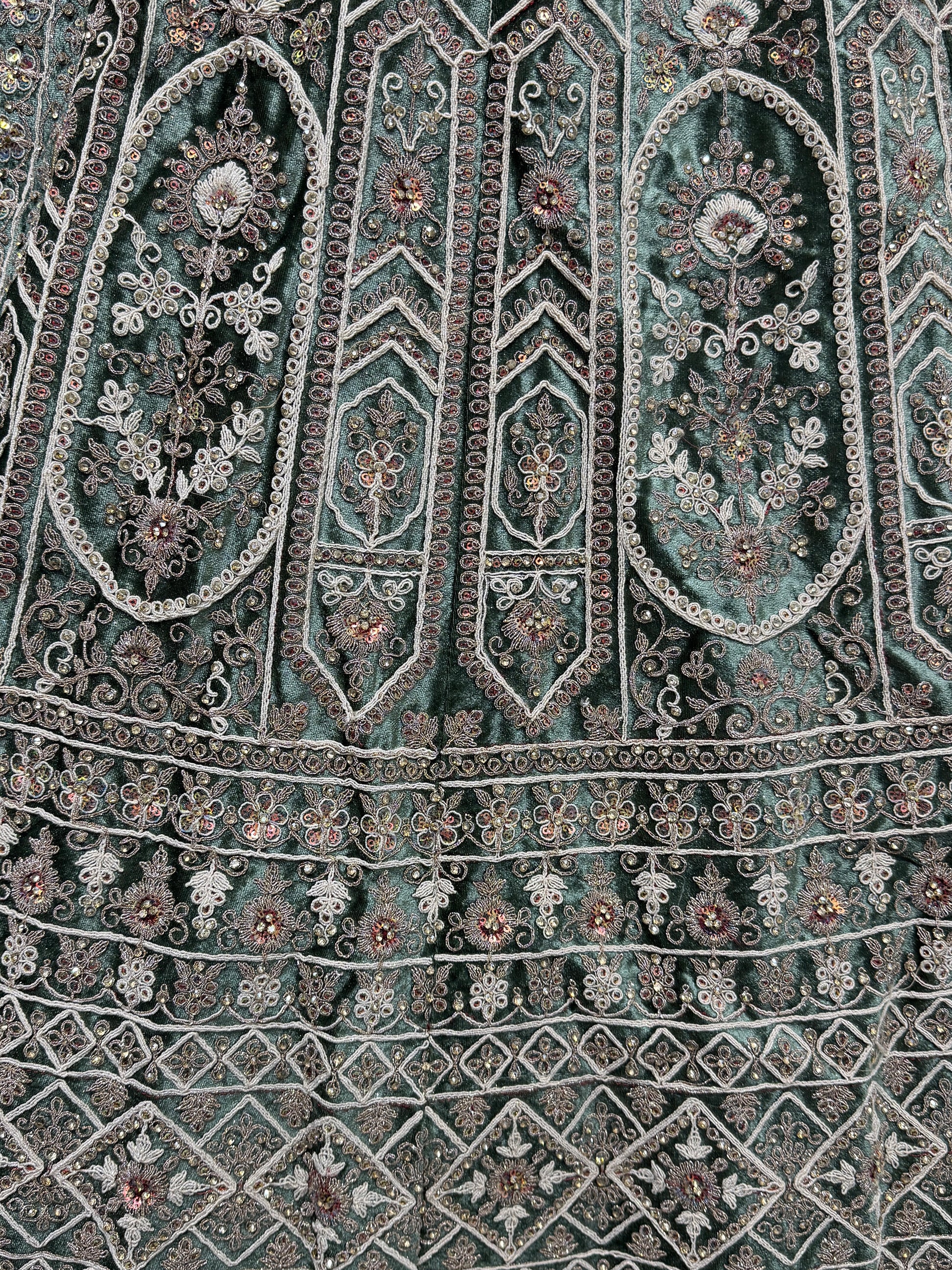 Charming Green Velvet Bridal Lehenga Choli With Double Dupatta