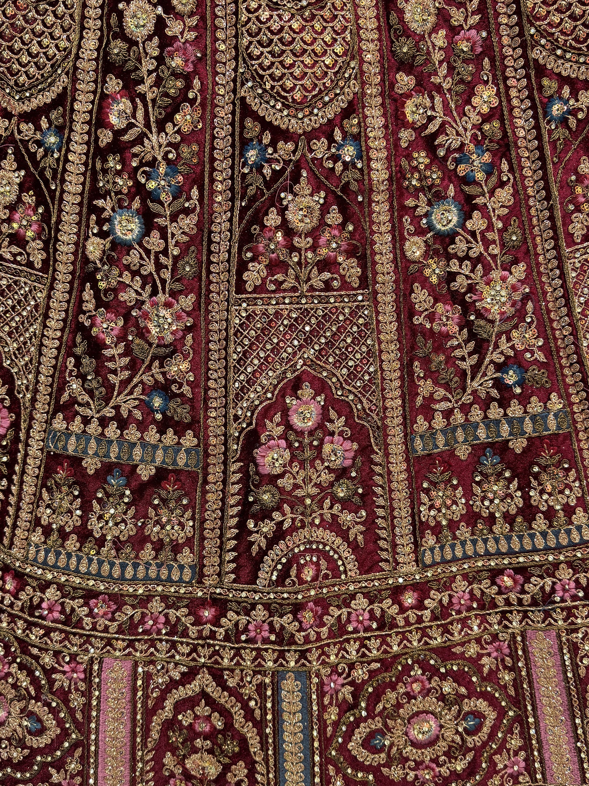 Magnetic Maroon Thread Work Bridal Lehenga Choli With Double Dupatta