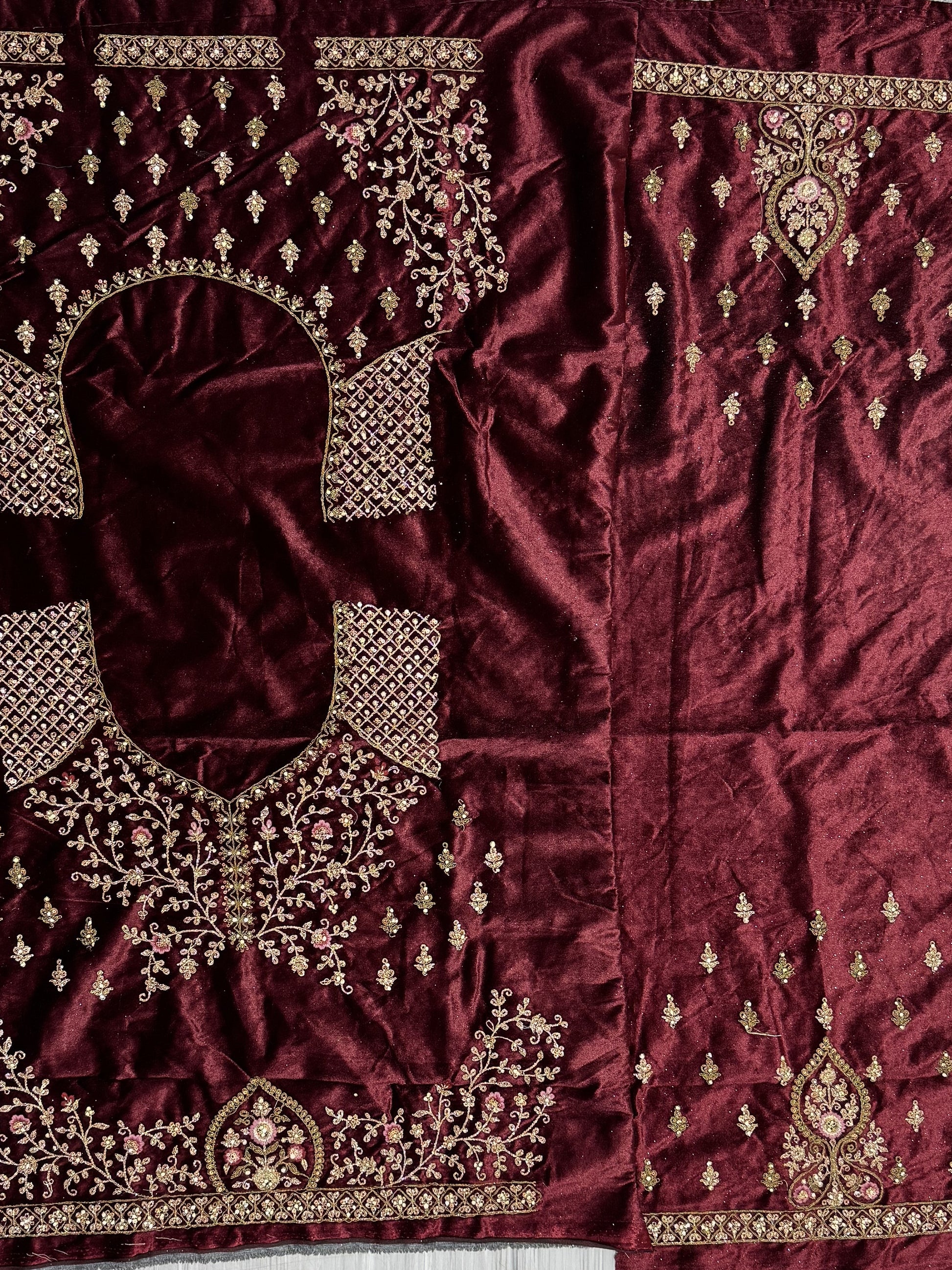 Magnetic Maroon Thread Work Bridal Lehenga Choli With Double Dupatta