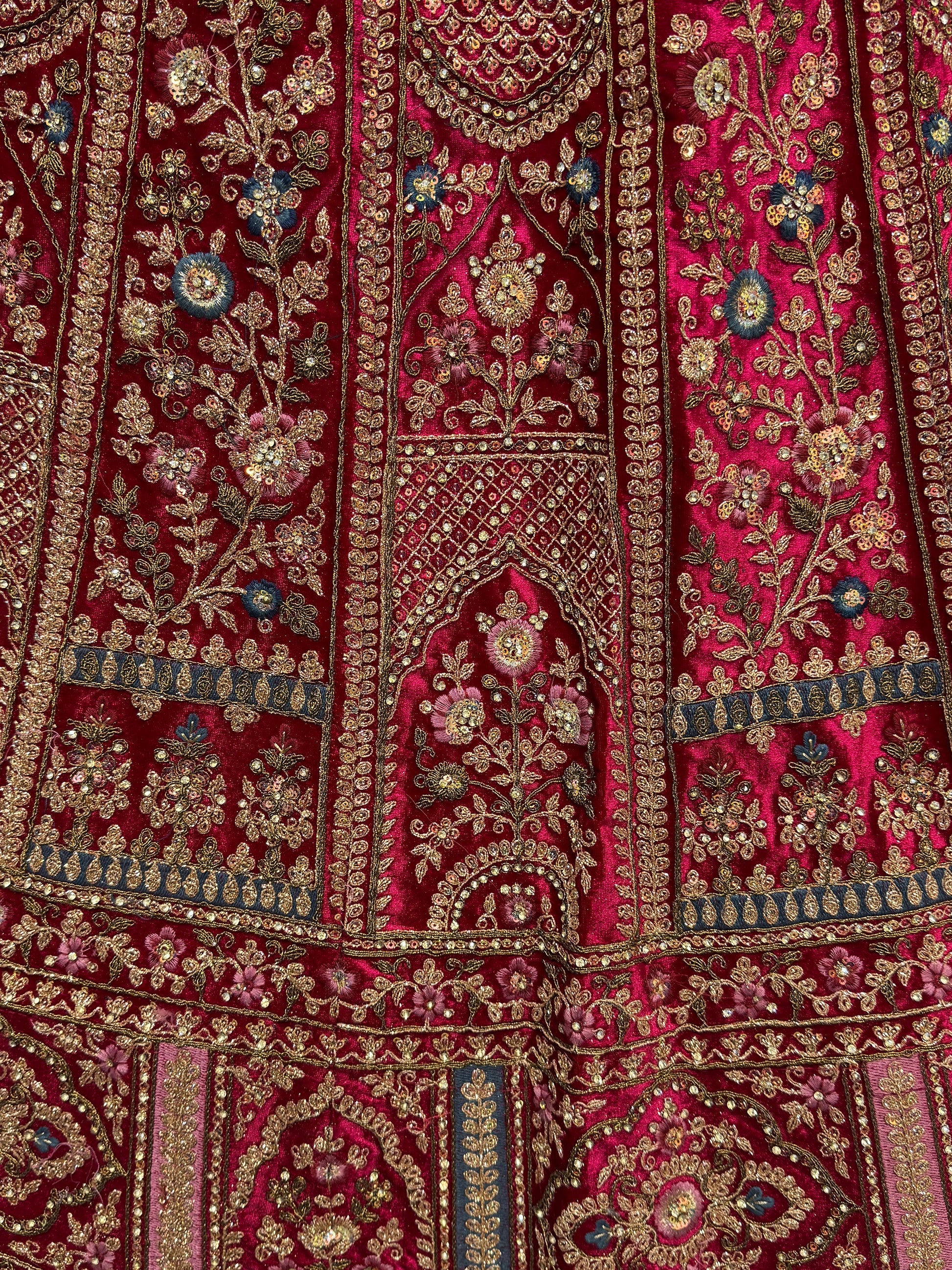 Attractive Rani Pink Velvet Bridal Lehenga Choli With Double Dupatta