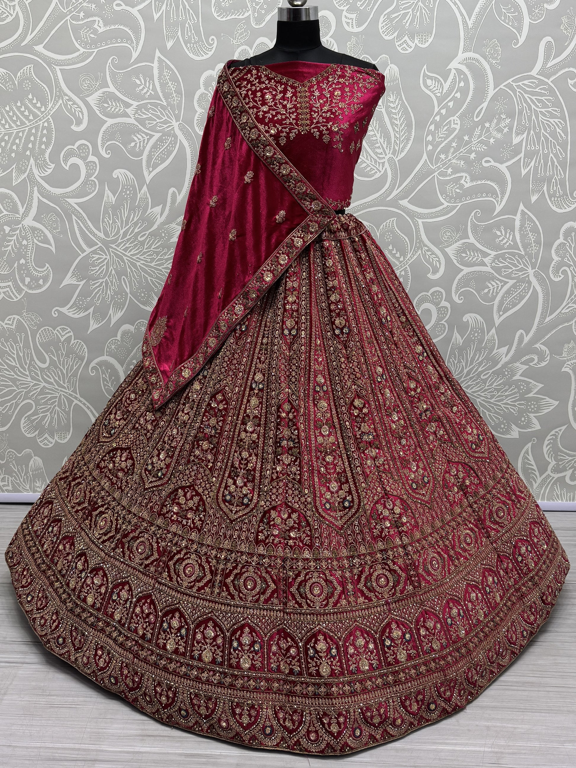 Beautiful Pink Thread Work Bridal Lehenga Choli With Double Dupatta